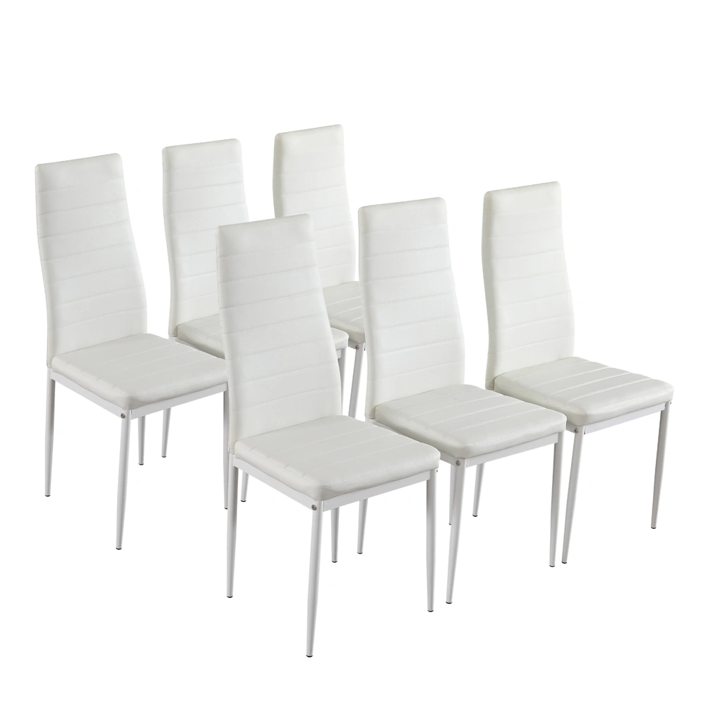 6pcs Elegant White High Backrest Dining Chairs, Assembled with Stripping Texture, Model B