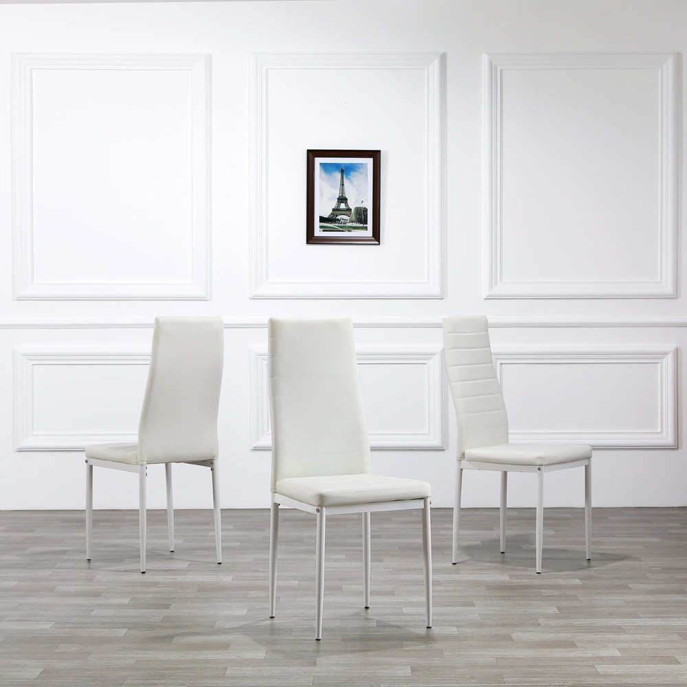 6pcs Elegant White High Backrest Dining Chairs, Assembled with Stripping Texture, Model B view 2