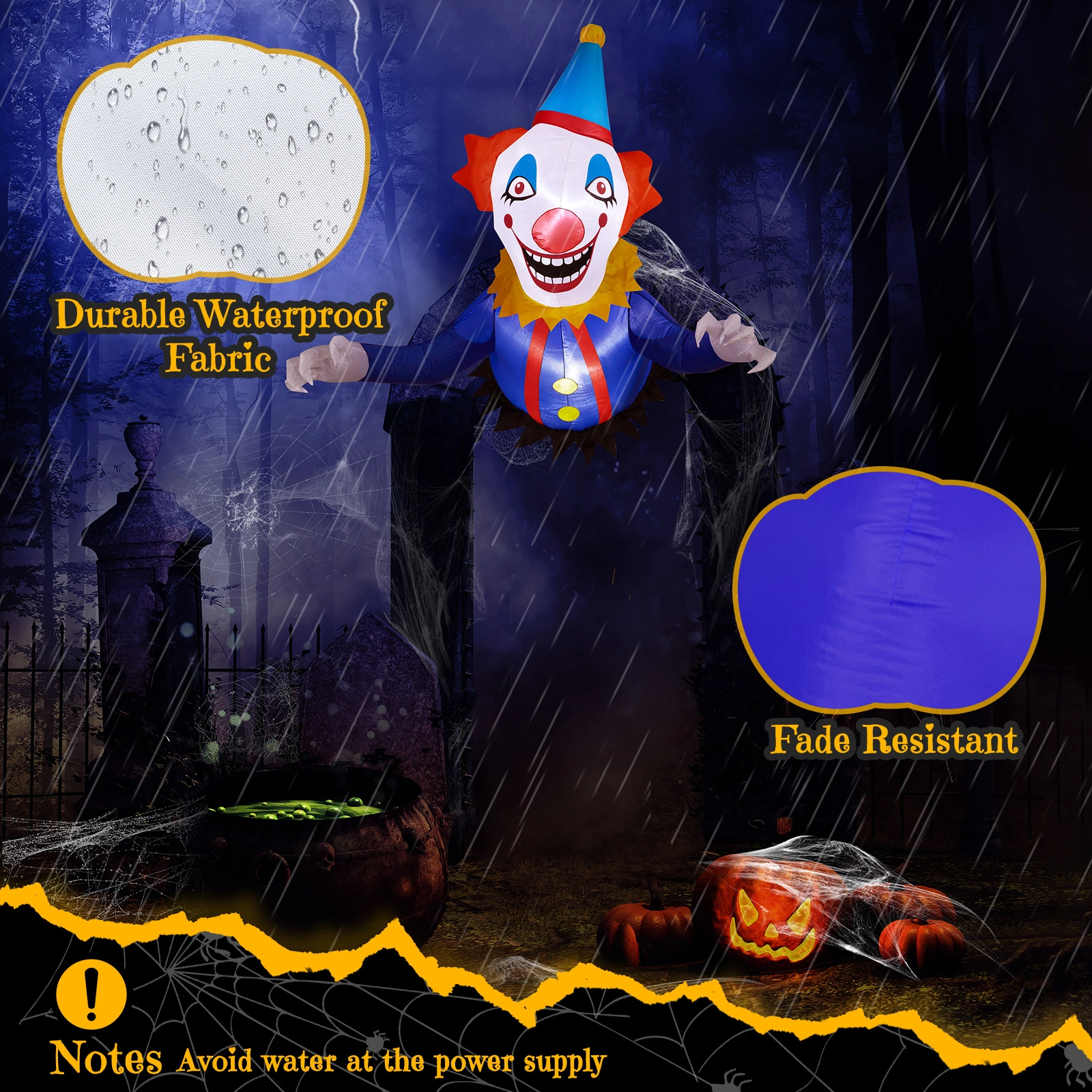 3FT Halloween Inflatable Clown Out of Window, Scary Blow Up Yard Decor with Built-in LED Lights for Holiday Party Garden Outdoor view 10