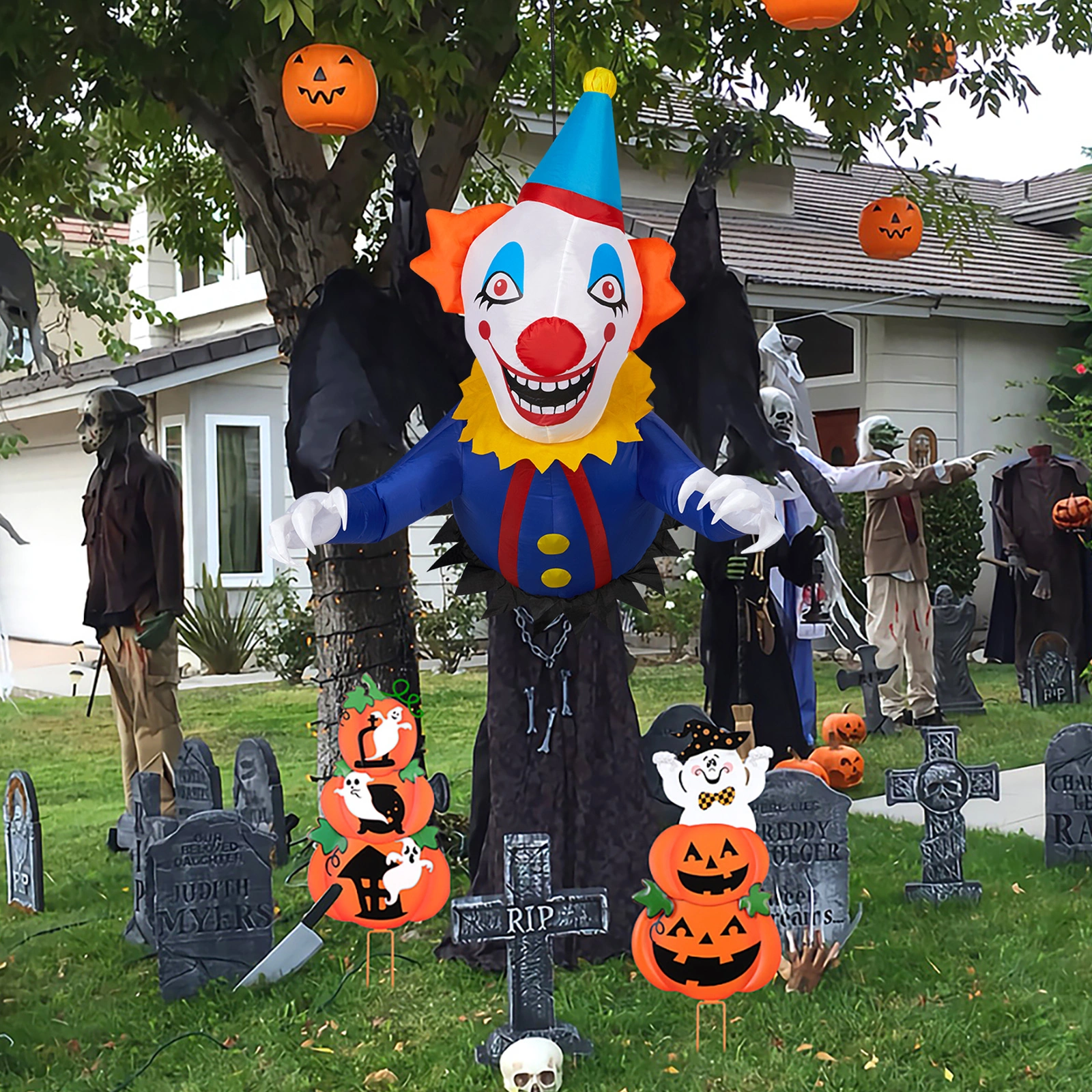 3FT Halloween Inflatable Clown Out of Window, Scary Blow Up Yard Decor with Built-in LED Lights for Holiday Party Garden Outdoor view 11