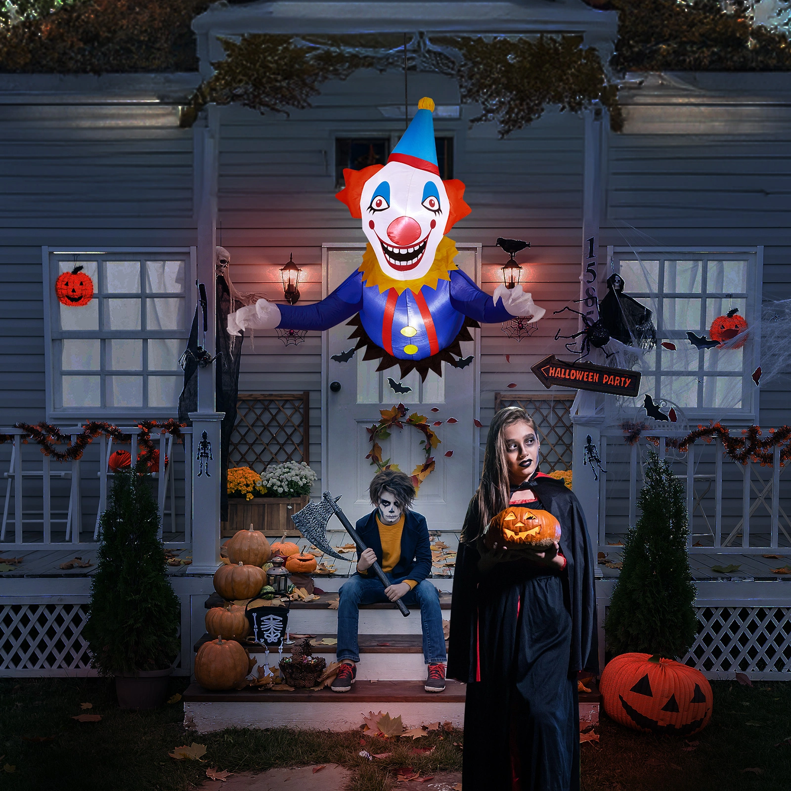 3FT Halloween Inflatable Clown Out of Window, Scary Blow Up Yard Decor with Built-in LED Lights for Holiday Party Garden Outdoor view 15