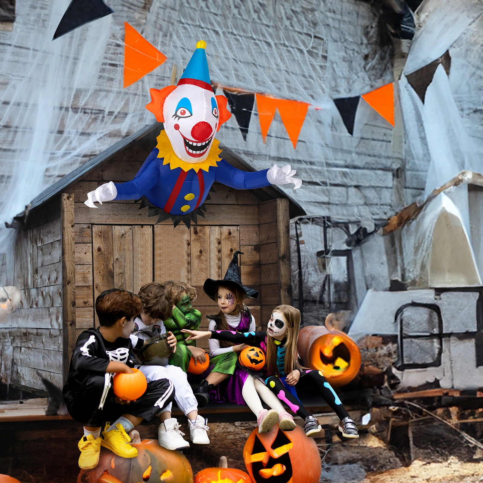 3FT Halloween Inflatable Clown Out of Window, Scary Blow Up Yard Decor with Built-in LED Lights for Holiday Party Garden Outdoor view 16