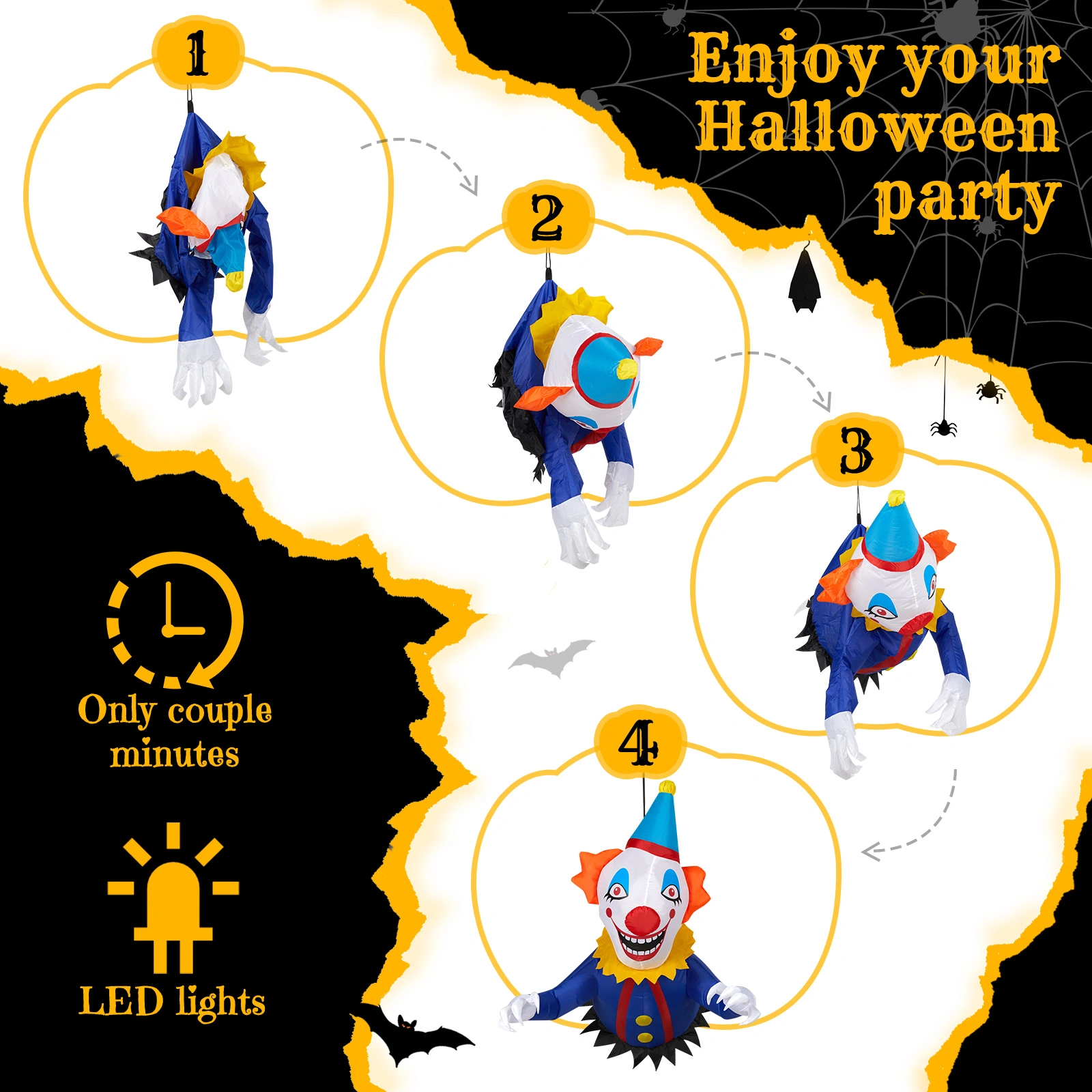 3FT Halloween Inflatable Clown Out of Window, Scary Blow Up Yard Decor with Built-in LED Lights for Holiday Party Garden Outdoor view 18