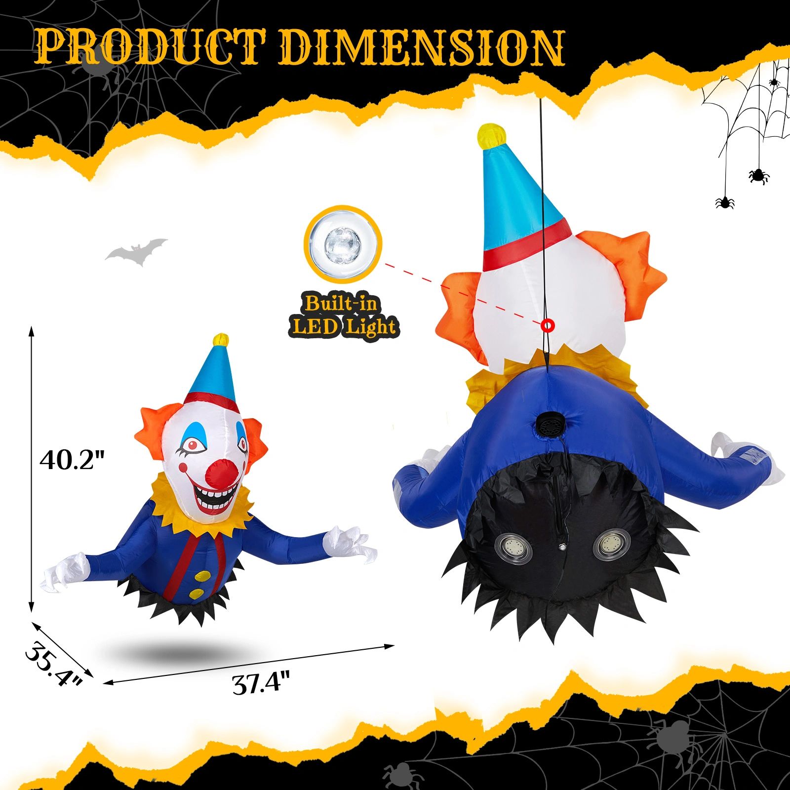 3FT Halloween Inflatable Clown Out of Window, Scary Blow Up Yard Decor with Built-in LED Lights for Holiday Party Garden Outdoor view 2