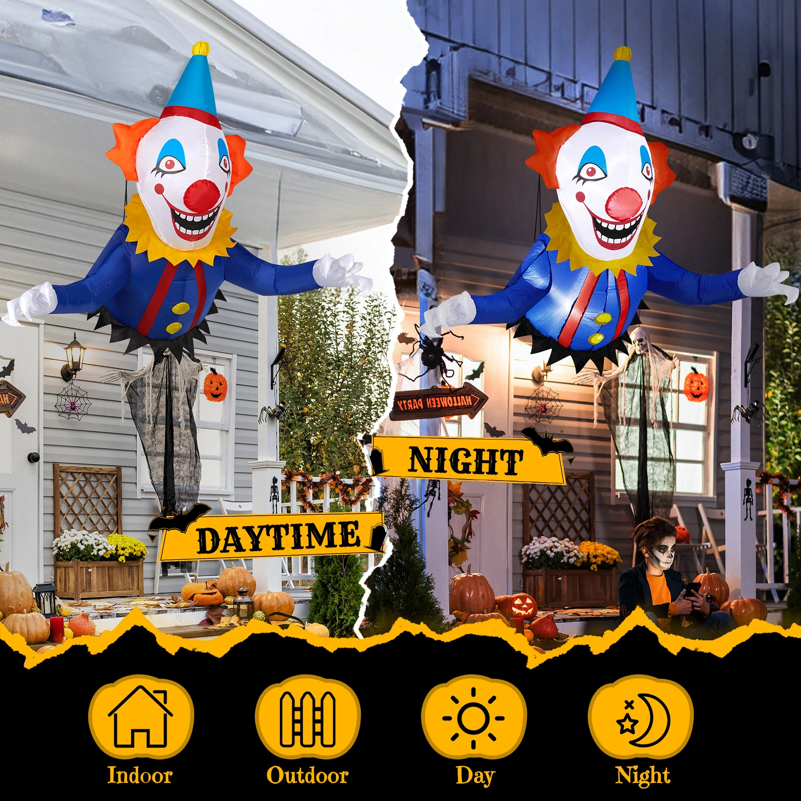 3FT Halloween Inflatable Clown Out of Window, Scary Blow Up Yard Decor with Built-in LED Lights for Holiday Party Garden Outdoor view 9