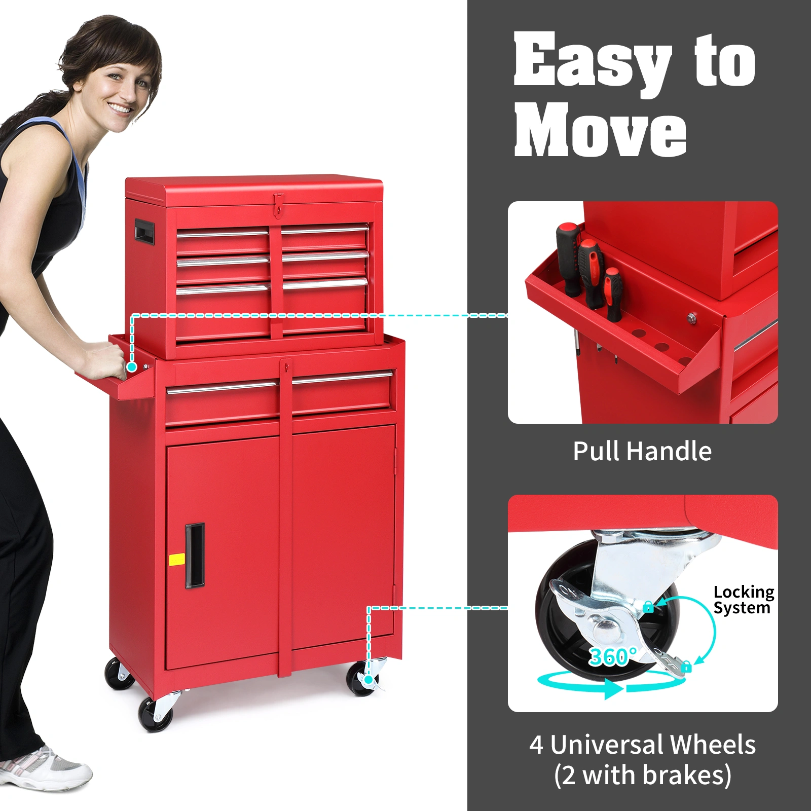 Red Repair Tool Cart, Rolling Mechanic Toolbox Cabinet with Drawers for Garage Workshop Organization