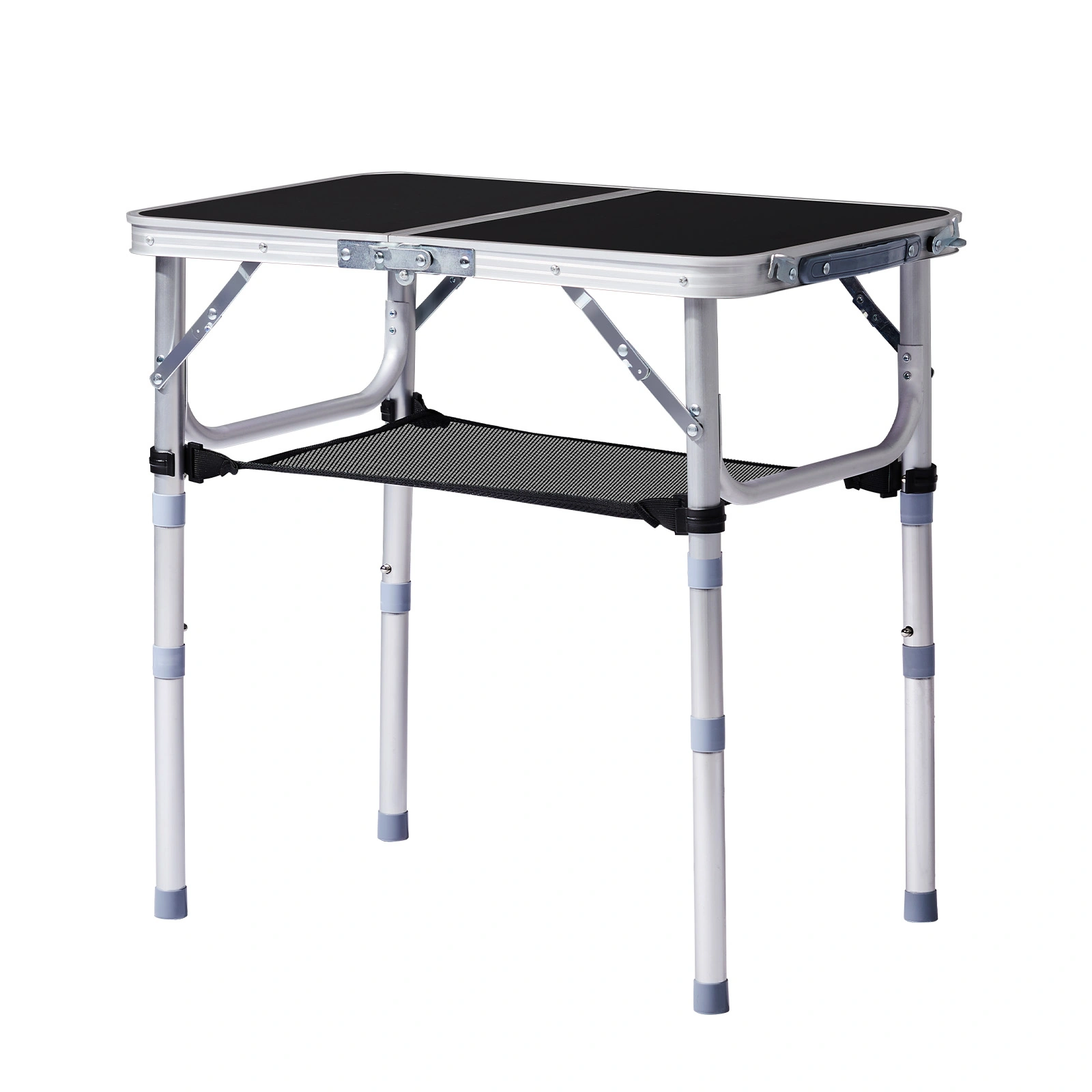 2ft Aluminum Folding Camping Table, Portable Outdoor Picnic Table with 3 Adjustable Heights, Lightweight Foldable Side Table with Carry Handle, Black for Hiking BBQ Beach Patio