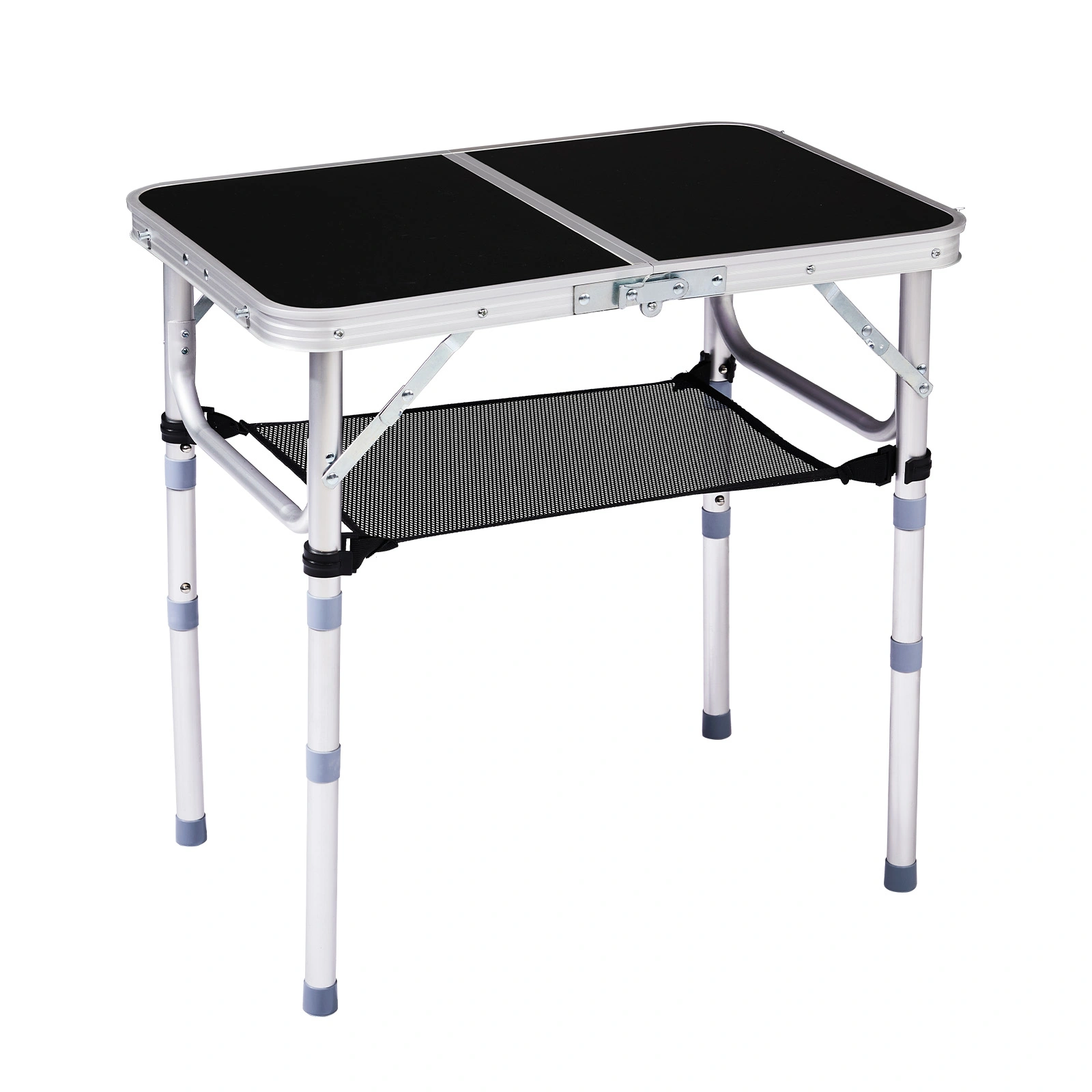 2ft Aluminum Folding Camping Table, Portable Outdoor Picnic Table with 3 Adjustable Heights, Lightweight Foldable Side Table with Carry Handle, Black for Hiking BBQ Beach Patio view 3