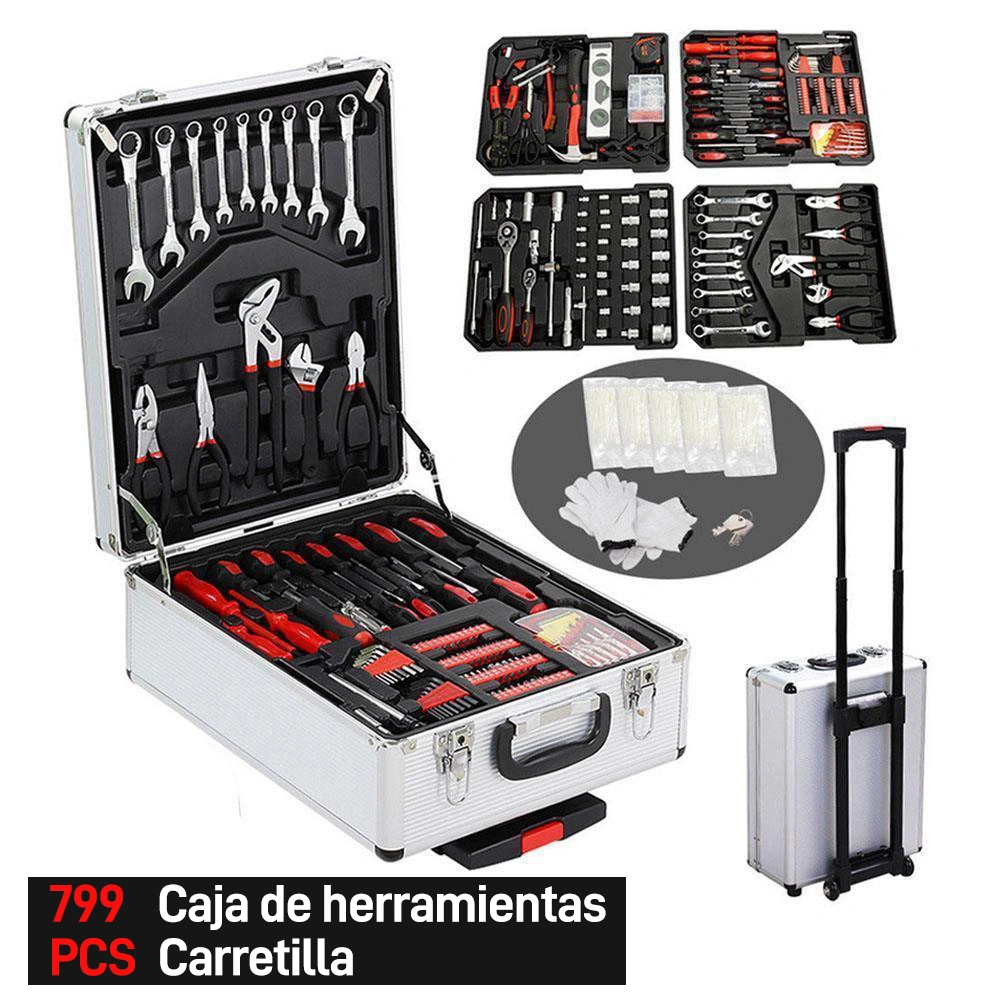 799pcs Aluminum Tool Set in Trolley Case, Silver Finish, Complete Mechanic Wrench & Socket Kit with Organizer view 4
