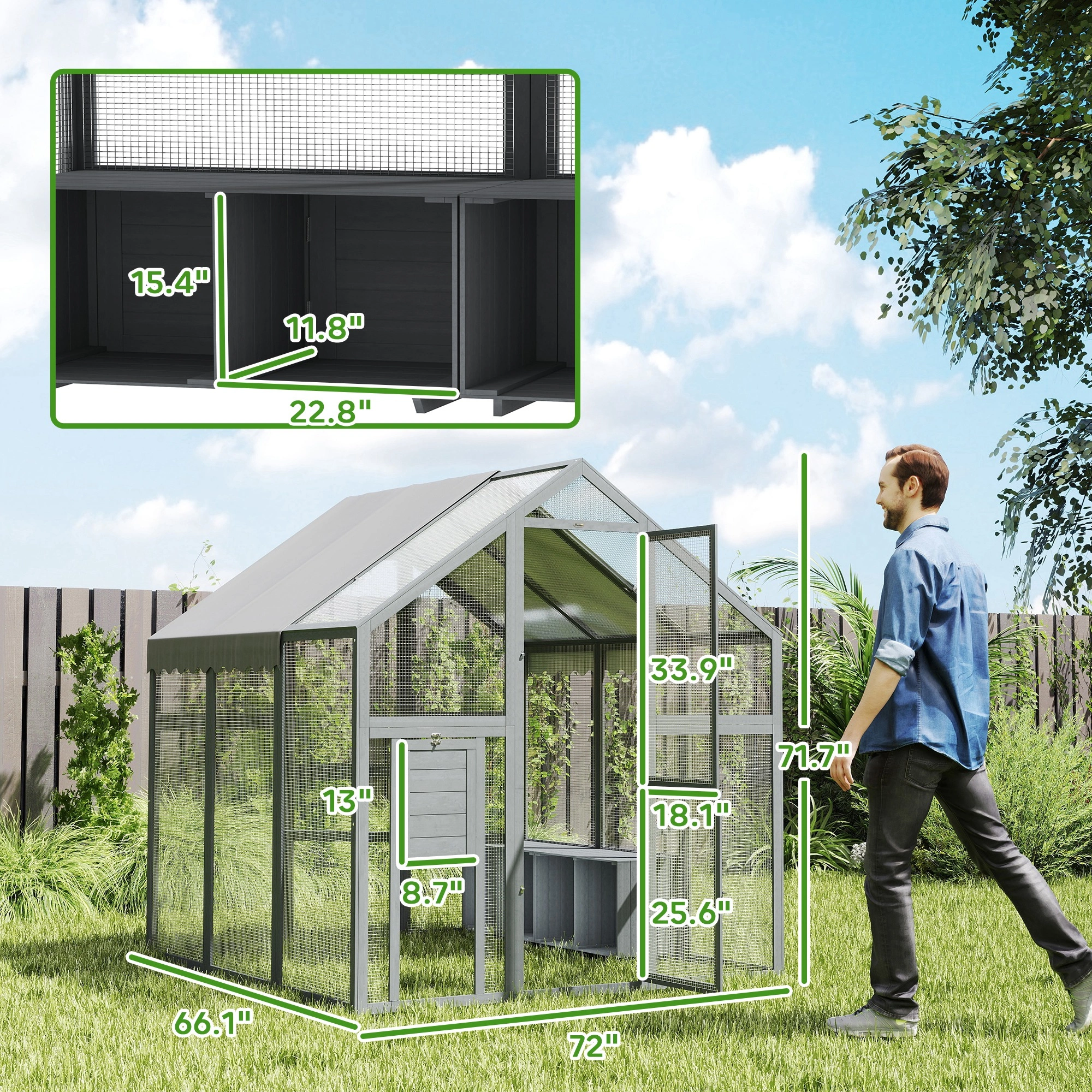 Large Outdoor Chicken Coop with Nesting Boxes, Ventilated Poultry Housing for Backyard Hens