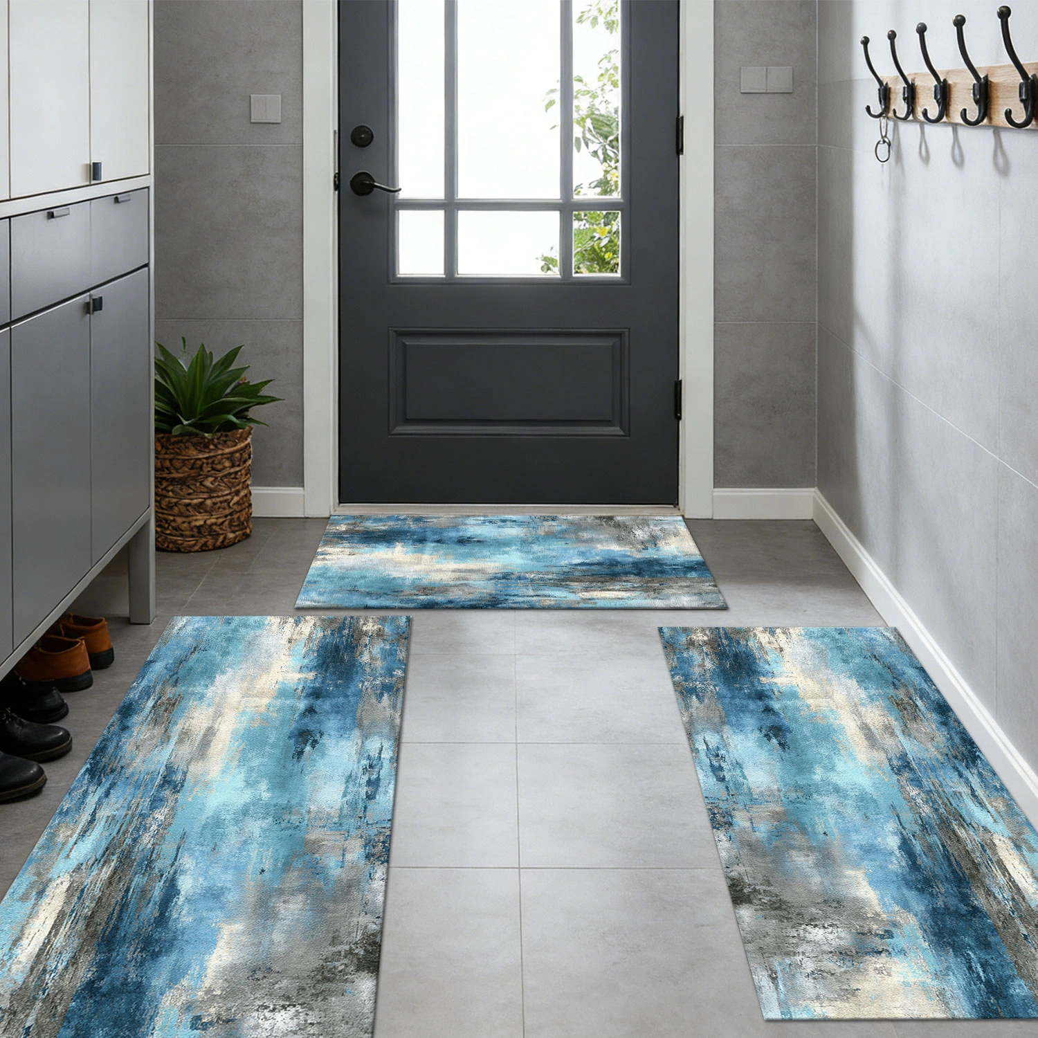 3-Piece Kitchen Rug Set, Non-Slip Washable Abstract Floor Mat, Soft Anti-Fatigue Runner for Sink, Entryway, Hallway, Bathroom view 11