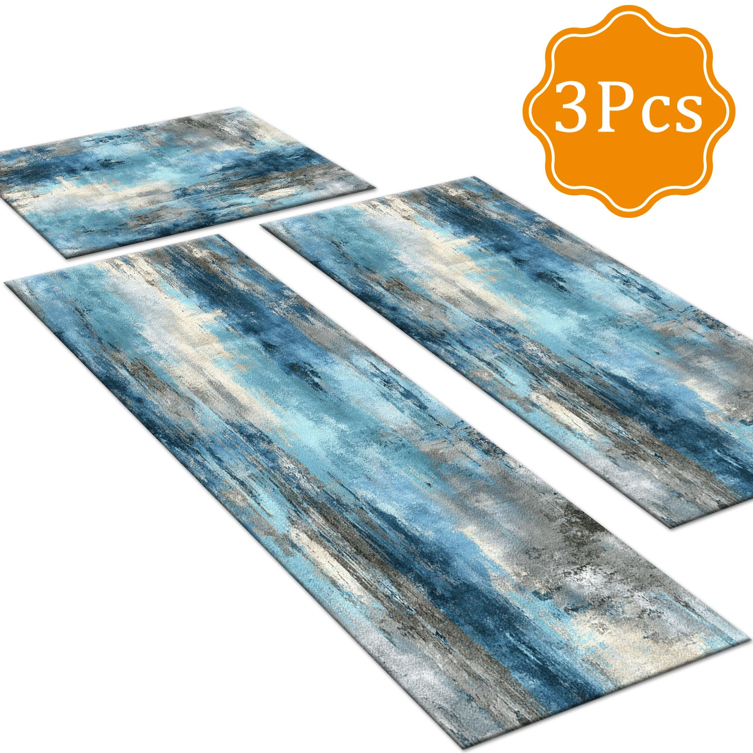 3-Piece Kitchen Rug Set, Non-Slip Washable Abstract Floor Mat, Soft Anti-Fatigue Runner for Sink, Entryway, Hallway, Bathroom view 2