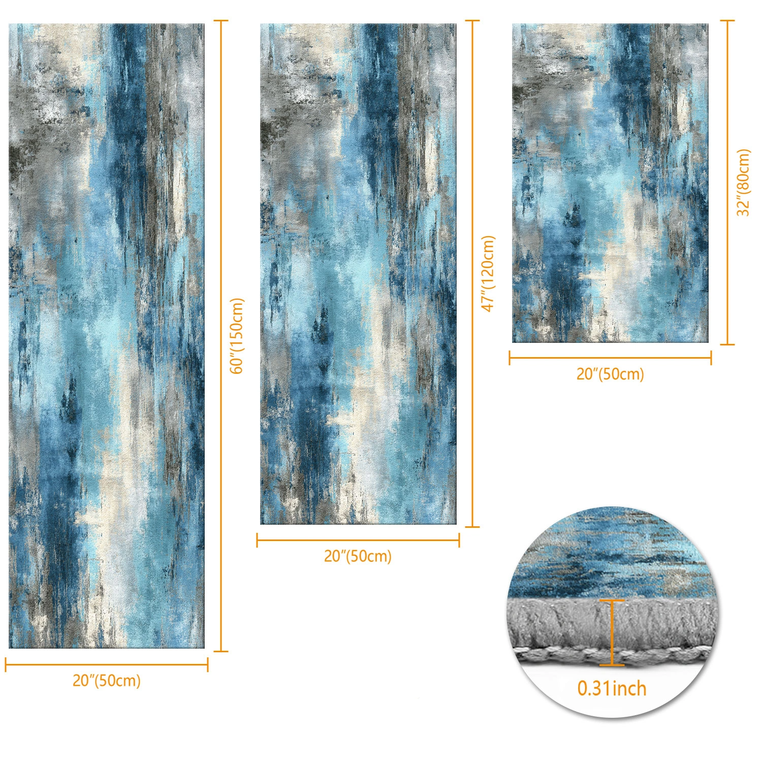 3-Piece Kitchen Rug Set, Non-Slip Washable Abstract Floor Mat, Soft Anti-Fatigue Runner for Sink, Entryway, Hallway, Bathroom view 3