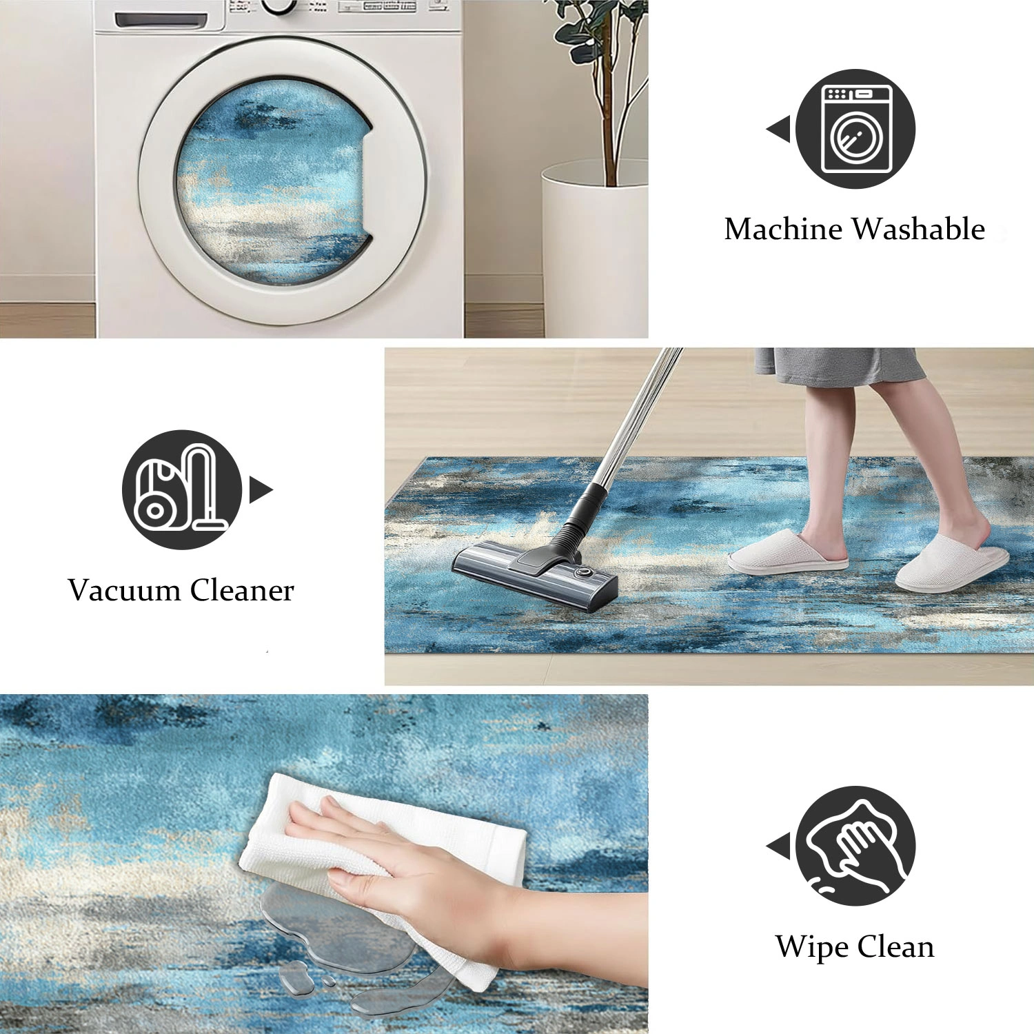 3-Piece Kitchen Rug Set, Non-Slip Washable Abstract Floor Mat, Soft Anti-Fatigue Runner for Sink, Entryway, Hallway, Bathroom view 4