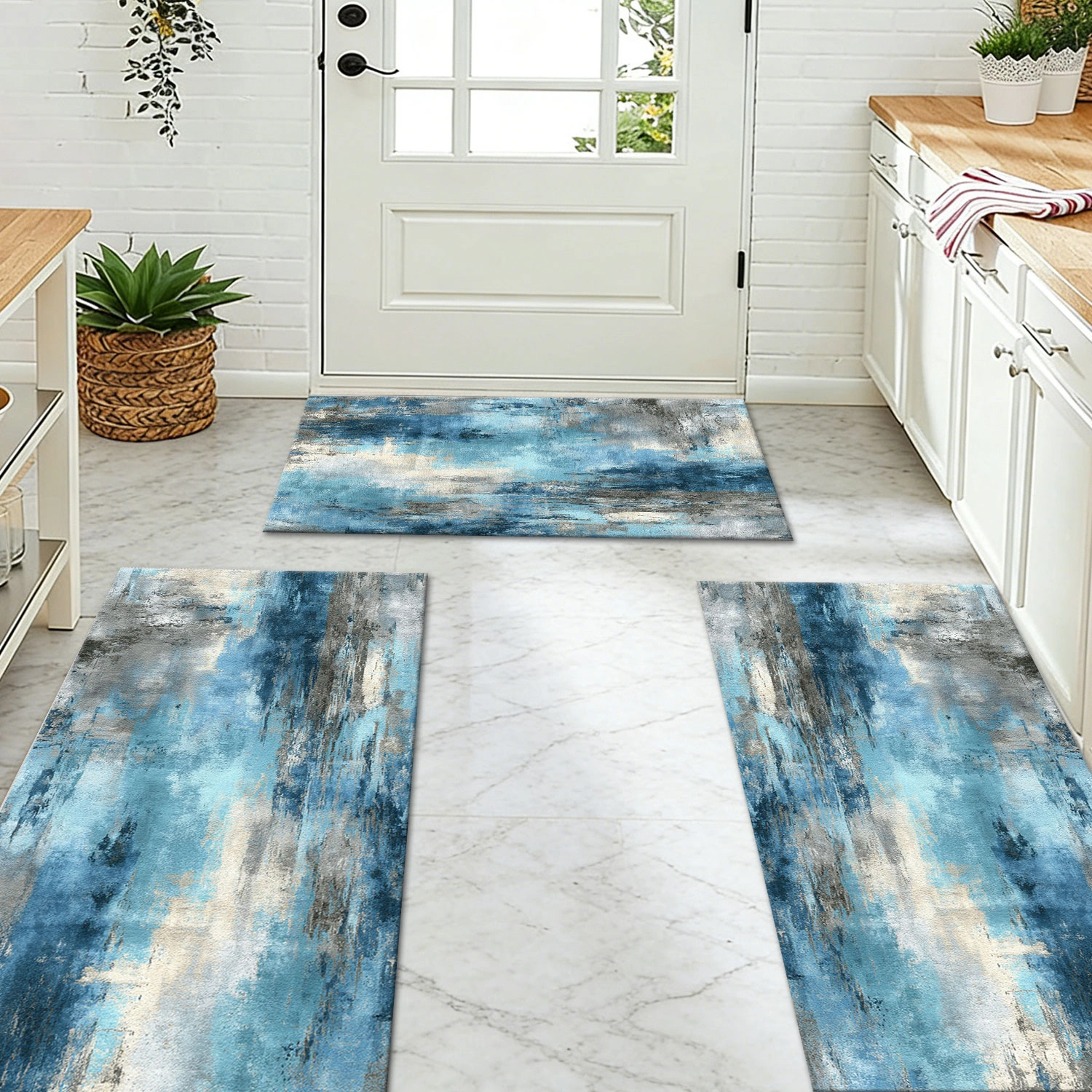 3-Piece Kitchen Rug Set, Non-Slip Washable Abstract Floor Mat, Soft Anti-Fatigue Runner for Sink, Entryway, Hallway, Bathroom view 7