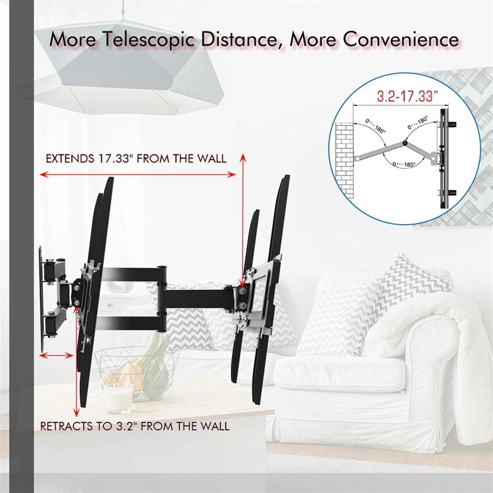 Tmxd-103 TV Stand for 32-65" Screens, Single Pendulum Design, 35KG Weight Bearing, VESA 400x400, Tilt -10° to 10°, Up and Down Adjustment view 11