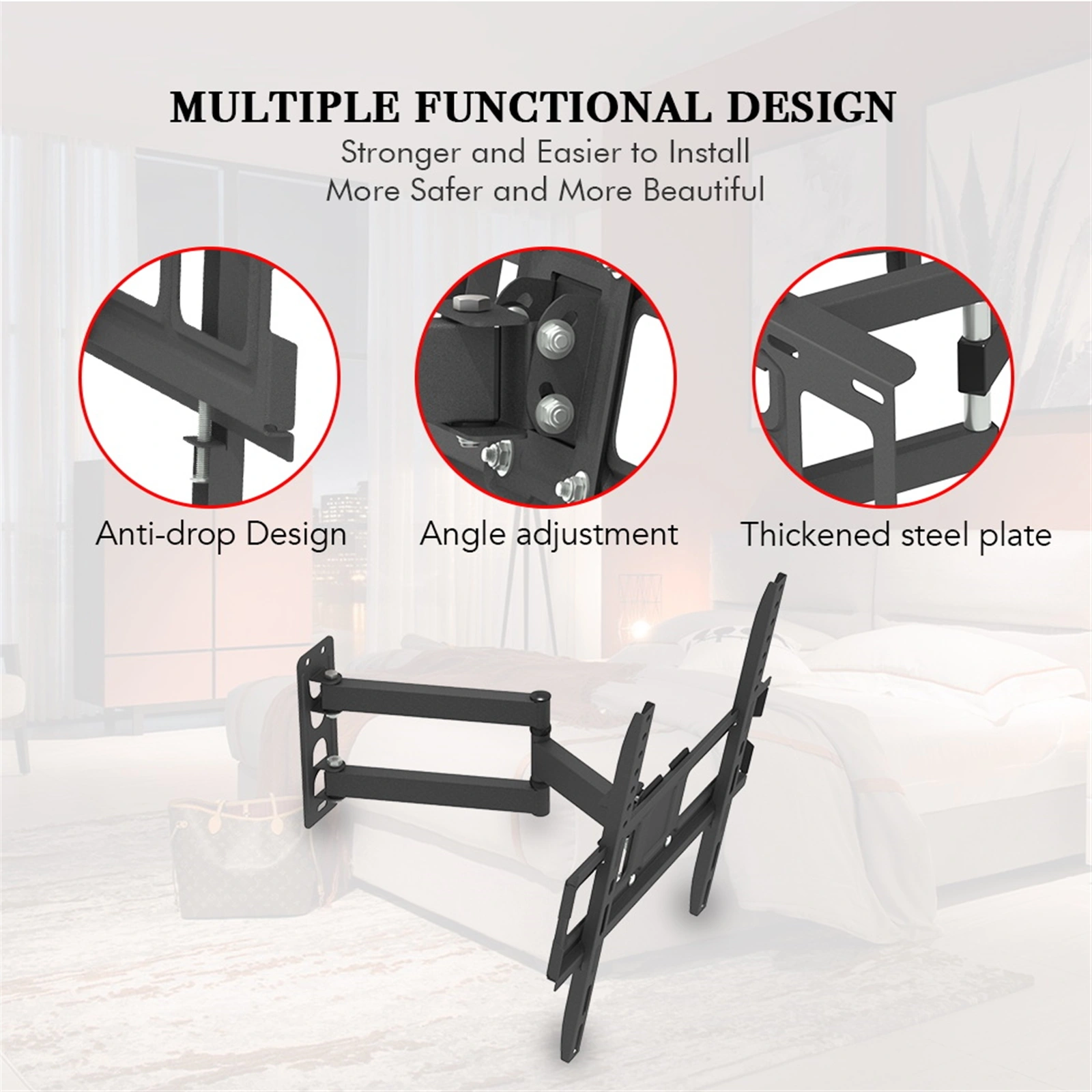 Tmxd-103 TV Stand for 32-65" Screens, Single Pendulum Design, 35KG Weight Bearing, VESA 400x400, Tilt -10° to 10°, Up and Down Adjustment view 9