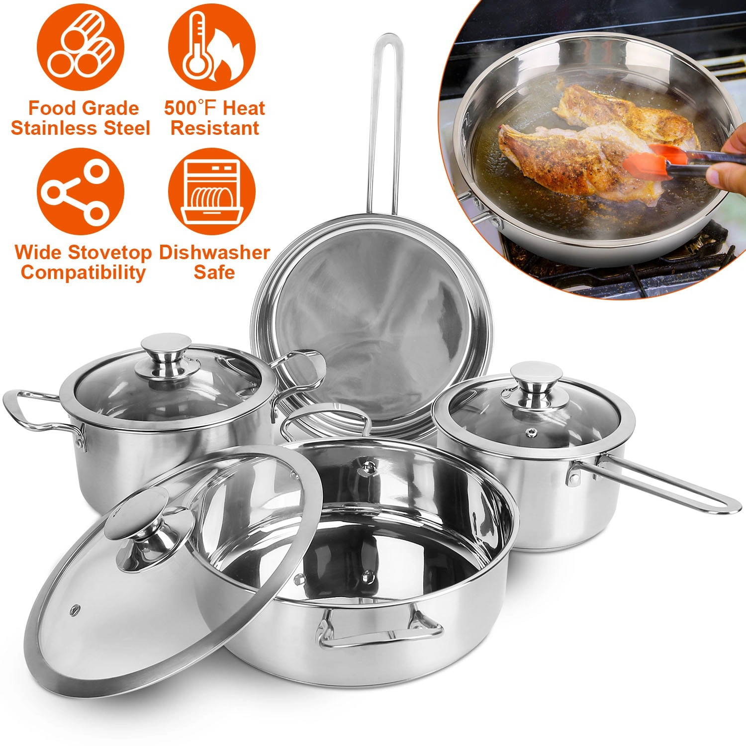 **Stainless Steel Cookware Set - 6-Piece Induction Pots & Pans, 2.7/3.7 Qt Stockpot, 2 Qt Saucepan, 9.17" Frying Pan, Dishwasher Safe** - cleaned up repetitive specs, removed shipping note