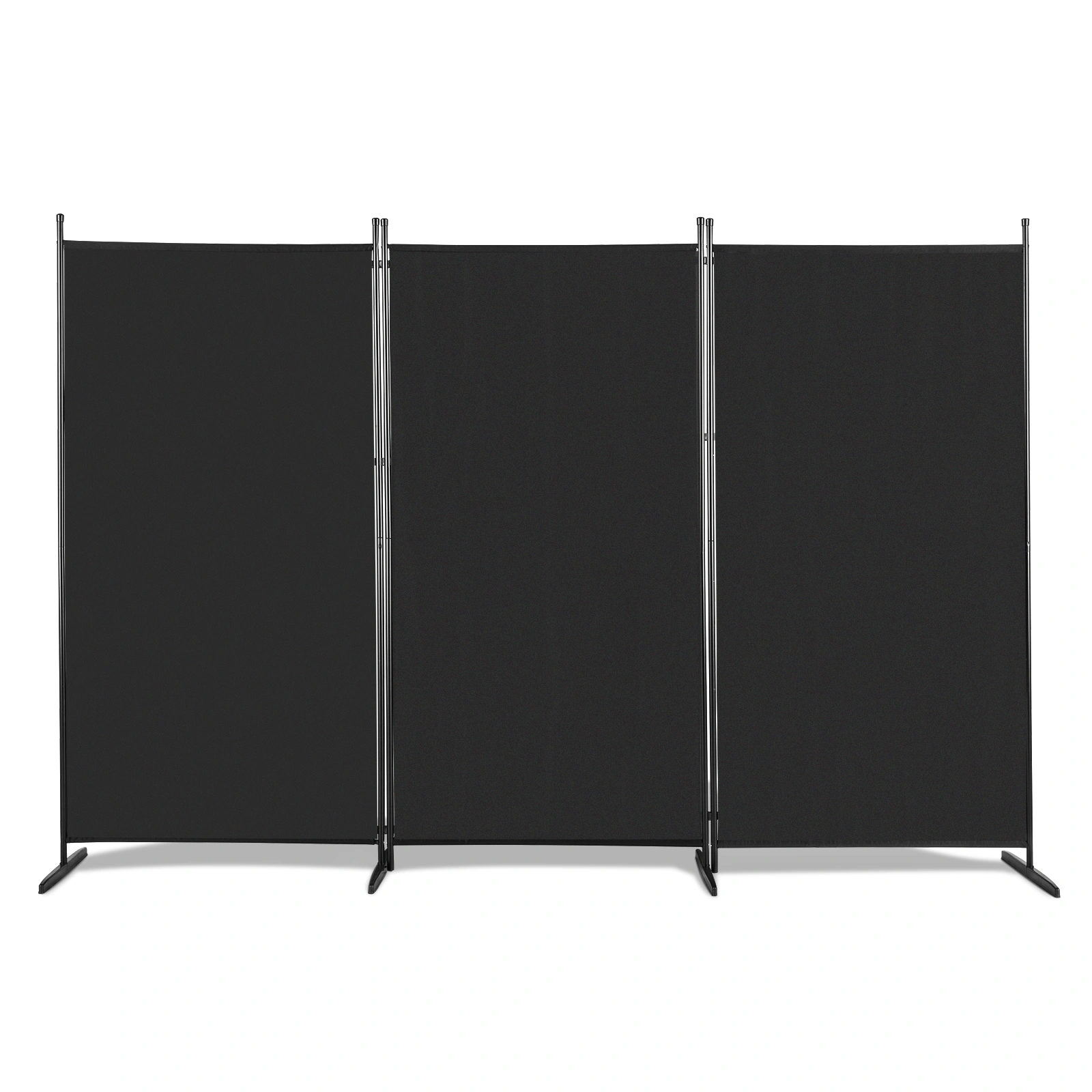 6FT Trifold Privacy Screen Black Polyester 160gsm Carbon Steel Frame Foldable Room Divider Mesh Panels