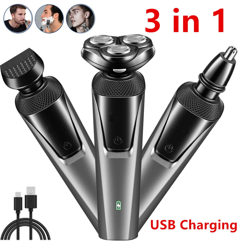 USB Rechargeable 3-in-1 Men's Beard Trimmer, Nose Hair & Cheek Shaver, Professional Electric Grooming Clipper