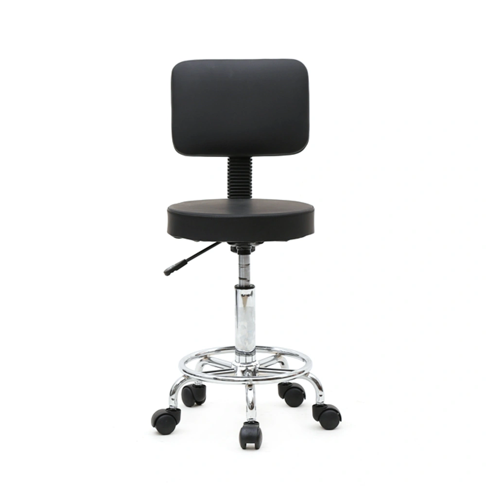 Adjustable Round Salon Stool with Backrest - Black, Height-Adjustable Spa Chair