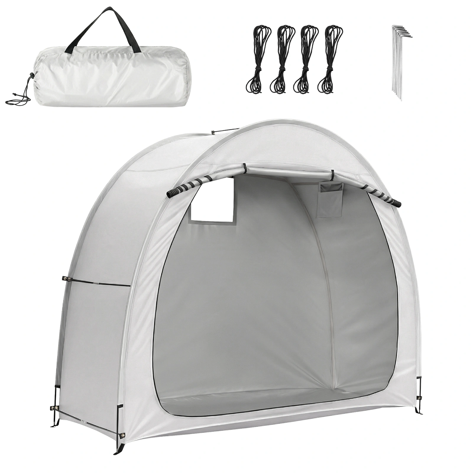 8x2.6FT Light Gray Arc Bicycle Storage Shed, 210D PU Silver Coated Oxford Cloth Bike Tent with Fiberglass Frame