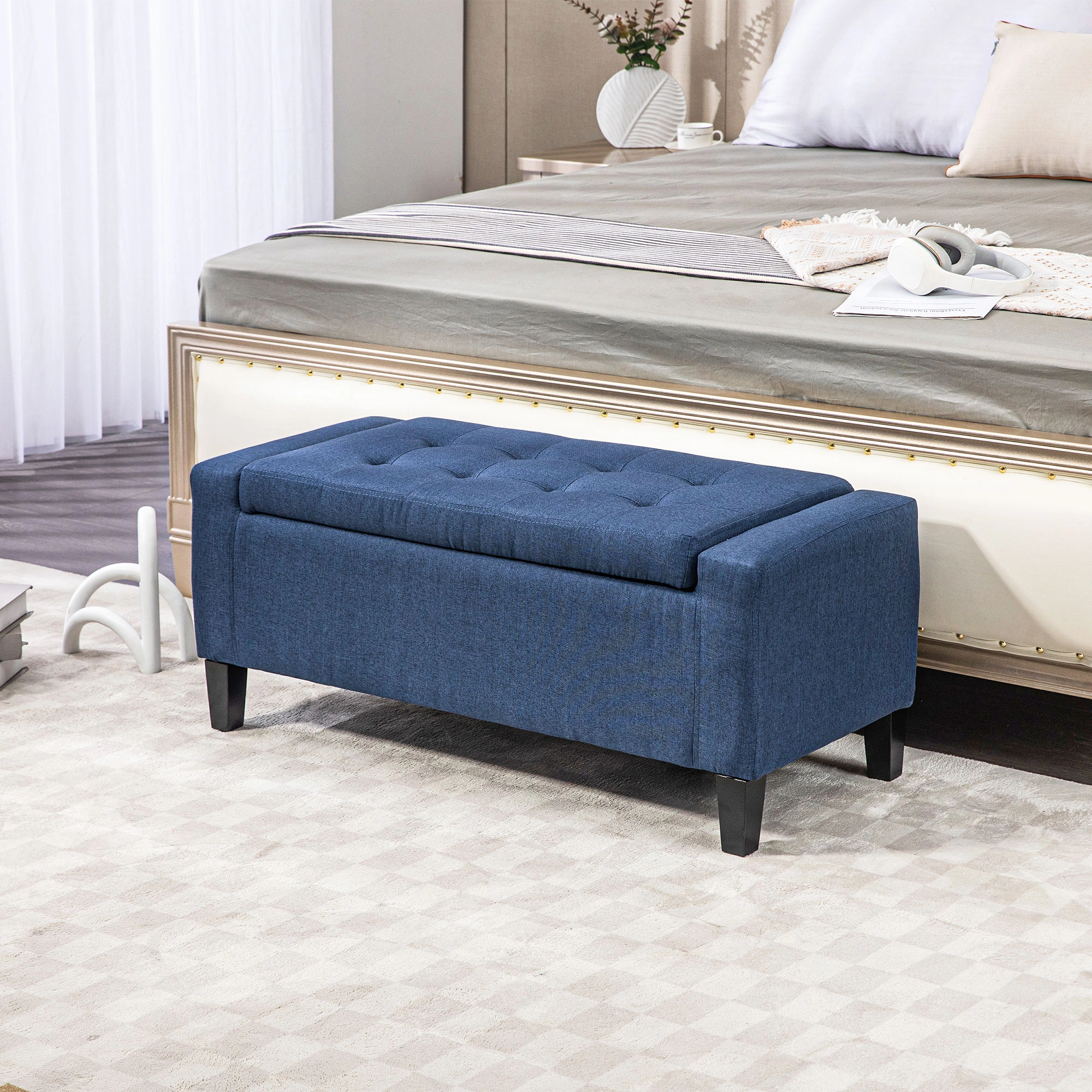 Upholstered Storage Bench, Folding Footrest Seat with Hidden Compartment for Entryway