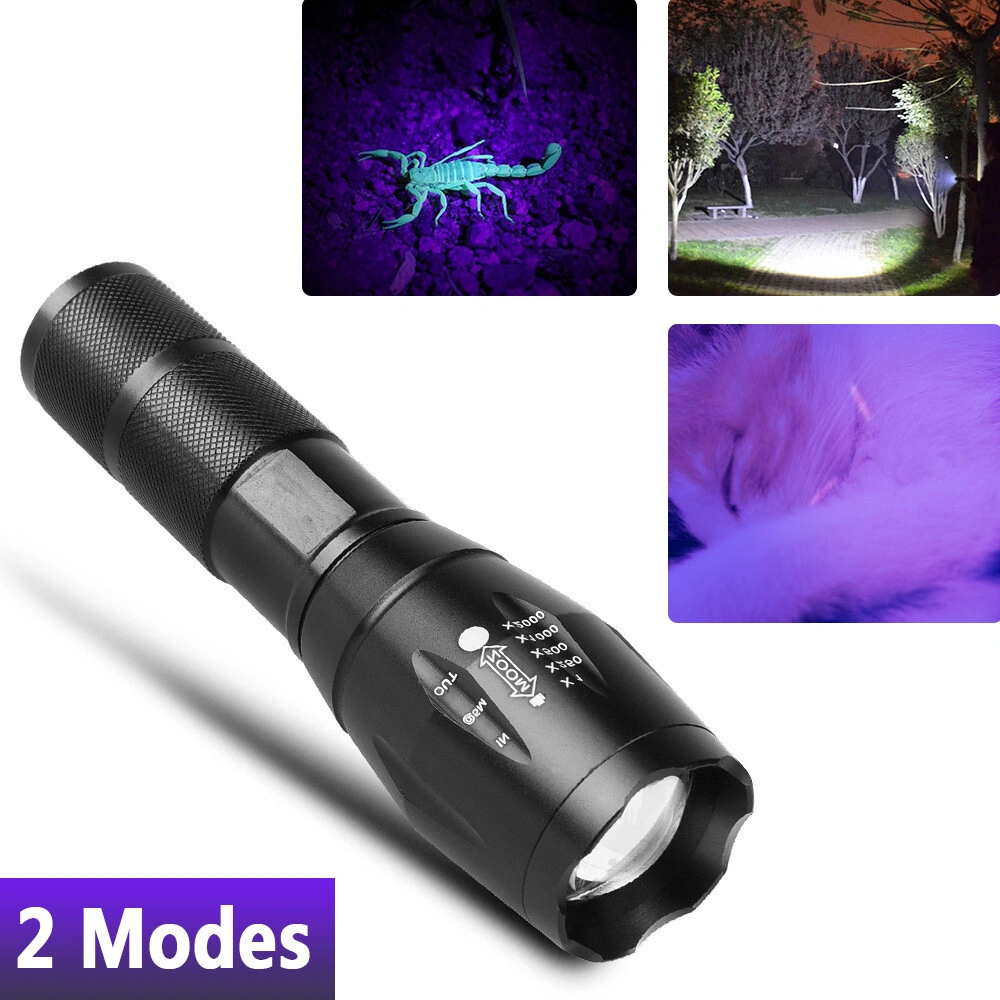 2-in-1 LED Flashlight, UV + White Zoomable Detection Lamp, Dual Mode Blacklight Flashlight for Leak Detection