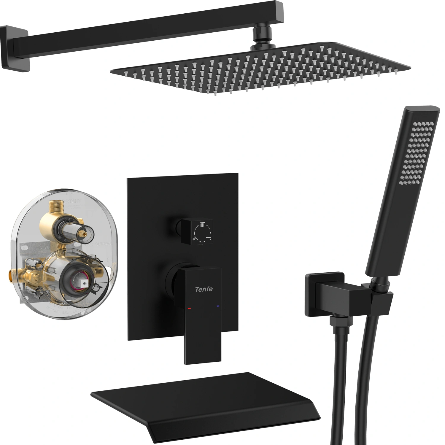 Matte Black Shower System 12" Rain Shower Head with Handheld, Male NPT Wall Mount Shower Fixtures Combo