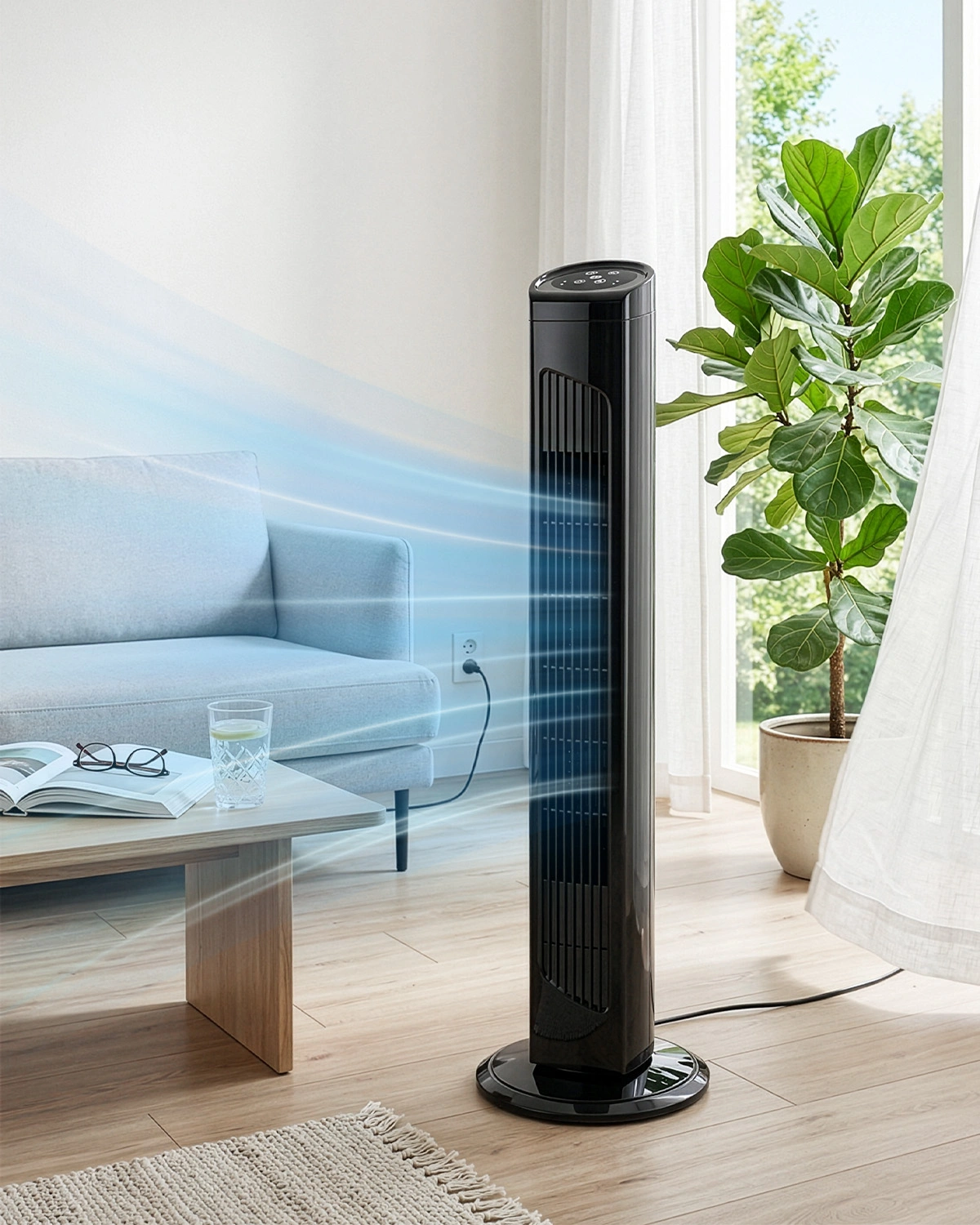 US Standard RTW-AR Tower Fan 32 Inch, 110V 45W Column Fan with Remote & Touch Control, Black, 3 Speeds, 3 Wind Modes, Oscillating, 7.5H Timer, Copper Motor for Home view 14