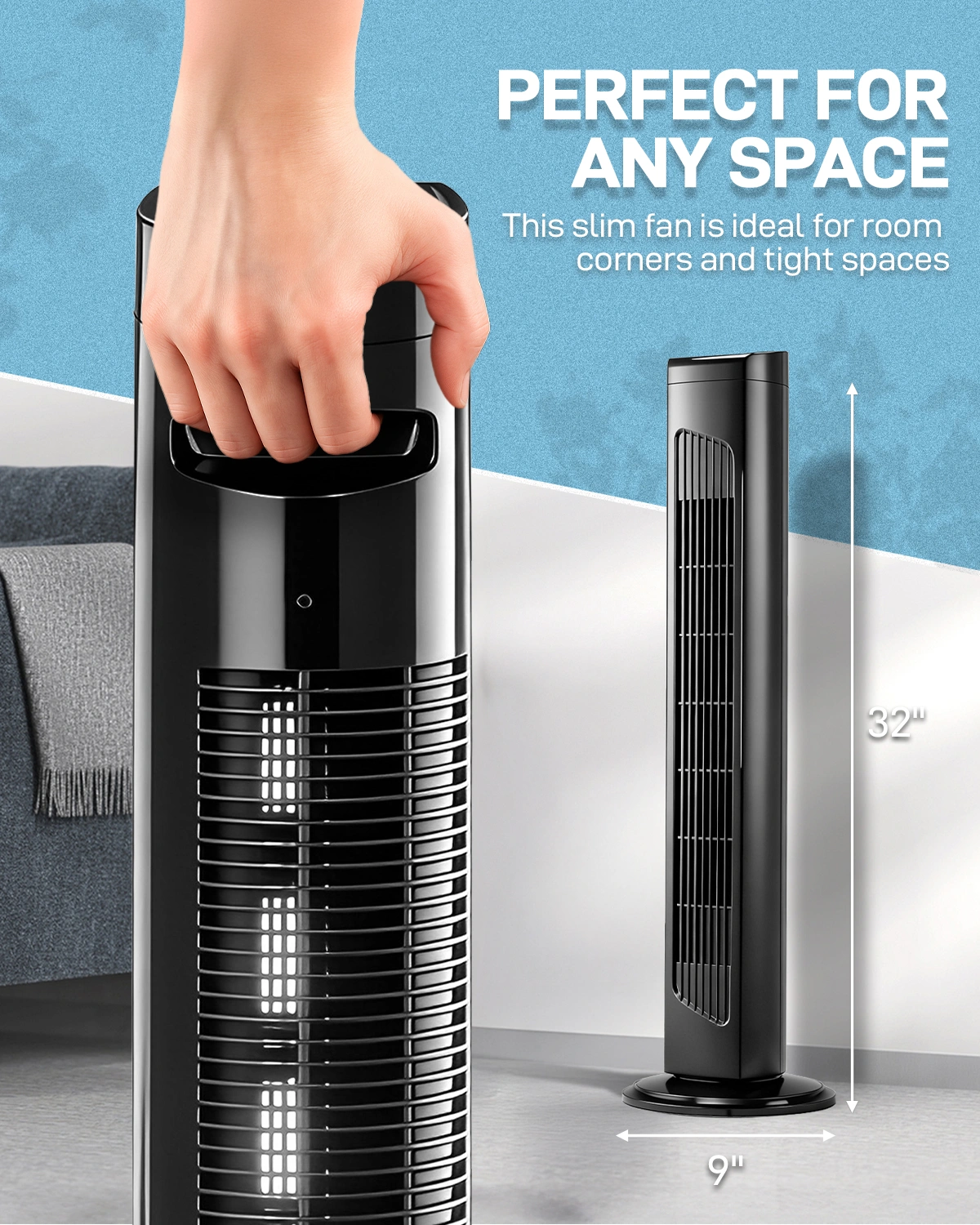 US Standard RTW-AR Tower Fan 32 Inch, 110V 45W Column Fan with Remote & Touch Control, Black, 3 Speeds, 3 Wind Modes, Oscillating, 7.5H Timer, Copper Motor for Home view 16
