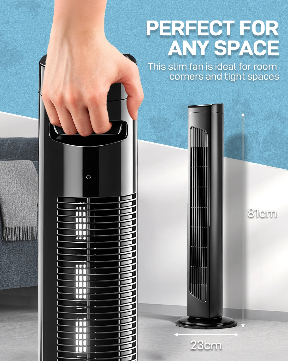 US Standard RTW-AR Tower Fan 32 Inch, 110V 45W Column Fan with Remote & Touch Control, Black, 3 Speeds, 3 Wind Modes, Oscillating, 7.5H Timer, Copper Motor for Home view 19