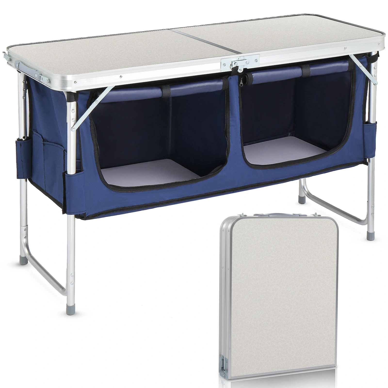 4 Ft Folding Camping Table with Storage Compartment, Portable Outdoor Picnic Table for Camp