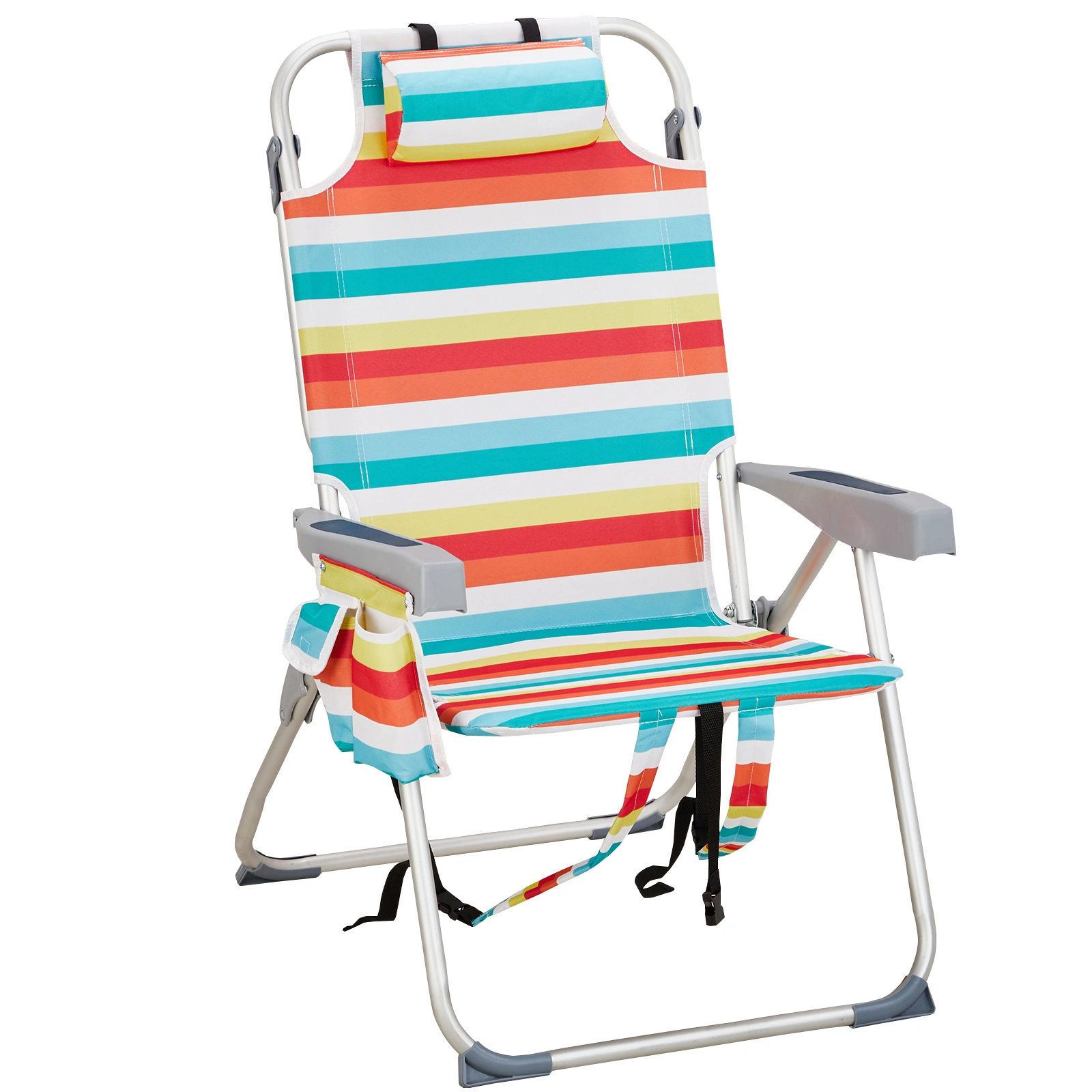 Heightened Beach Chair 63x70x99cm 100kg Load Oxford Cloth Aluminum Frame Rainbow Stripes Silver White