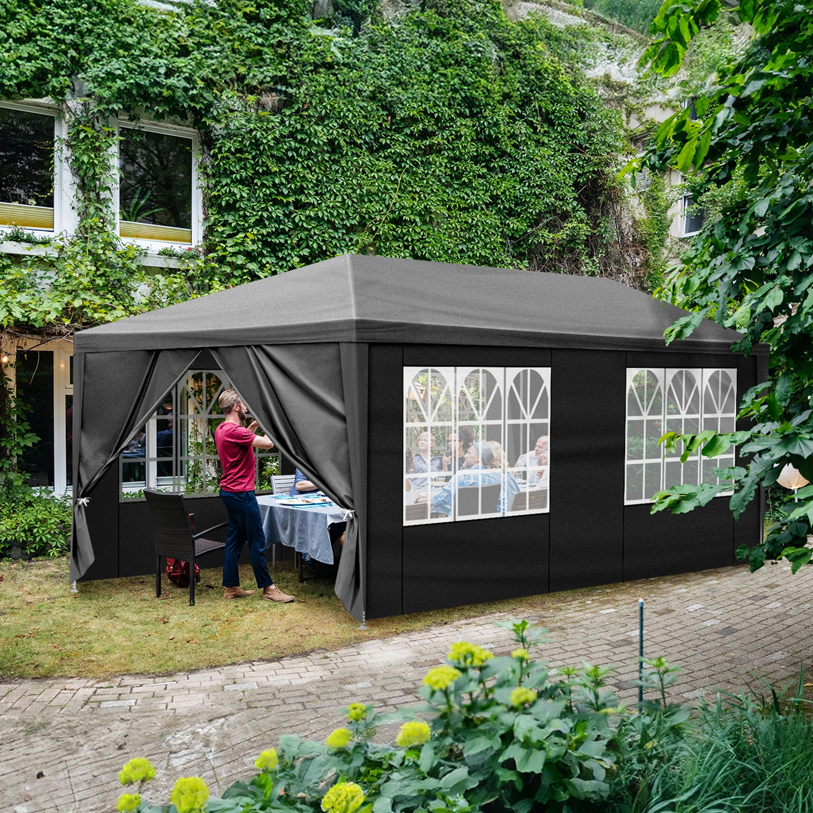 10x20 Outdoor Party Tent with 6 Removable Sidewalls - Waterproof Gazebo Canopy for Patio Wedding Event, Black view 12