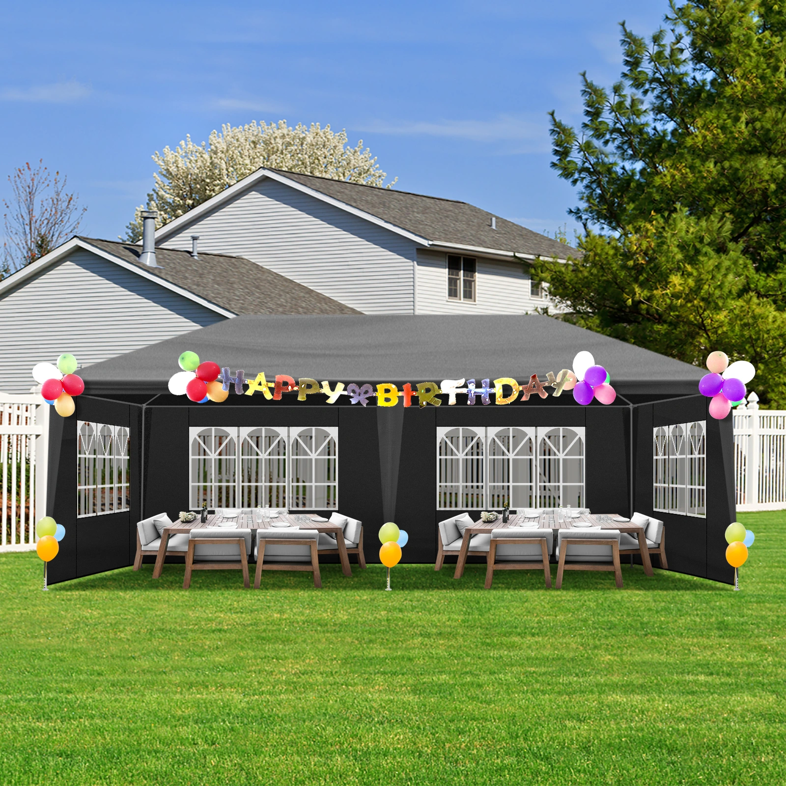 10x20 Outdoor Party Tent with 6 Removable Sidewalls - Waterproof Gazebo Canopy for Patio Wedding Event, Black view 13