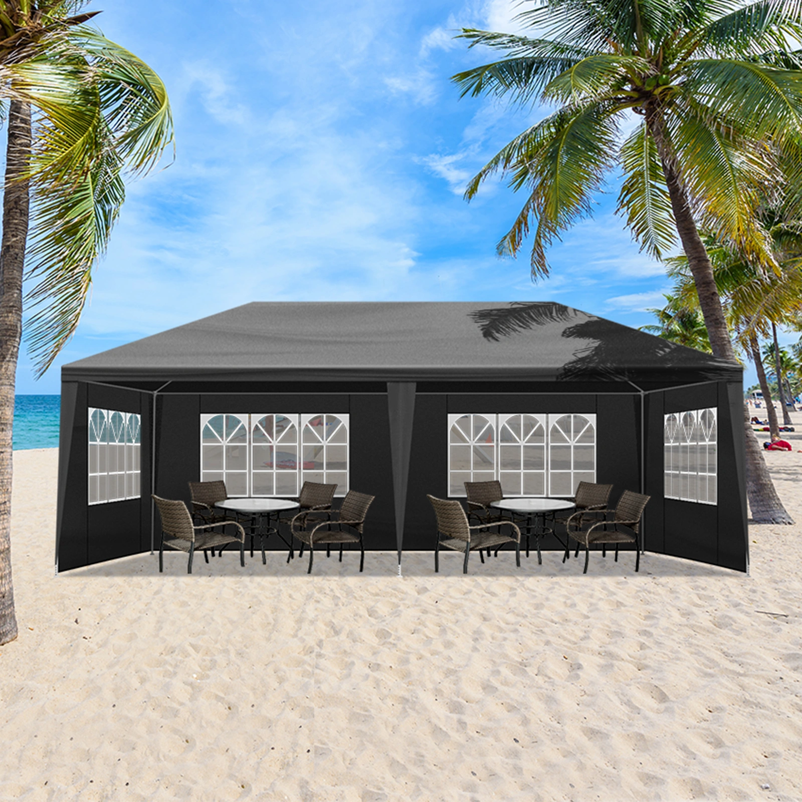 10x20 Outdoor Party Tent with 6 Removable Sidewalls - Waterproof Gazebo Canopy for Patio Wedding Event, Black view 18