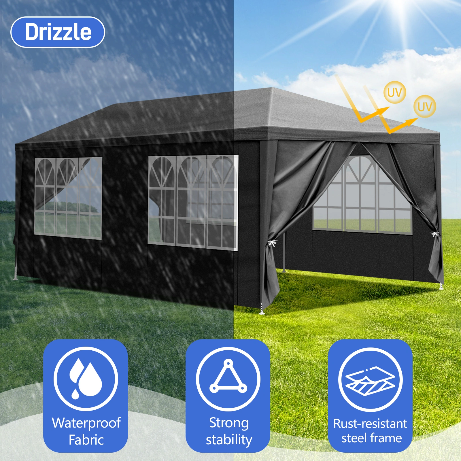 10x20 Outdoor Party Tent with 6 Removable Sidewalls - Waterproof Gazebo Canopy for Patio Wedding Event, Black view 19