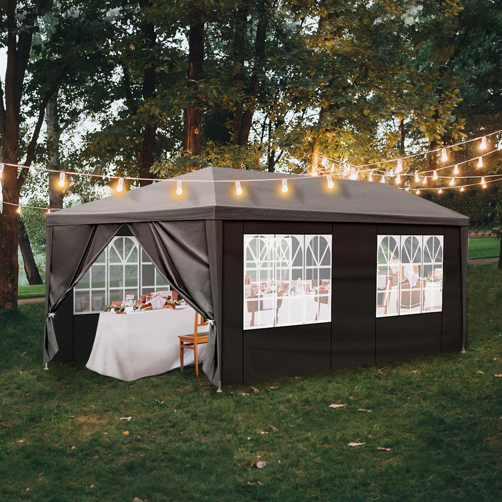 10x20 Outdoor Party Tent with 6 Removable Sidewalls - Waterproof Gazebo Canopy for Patio Wedding Event, Black view 20