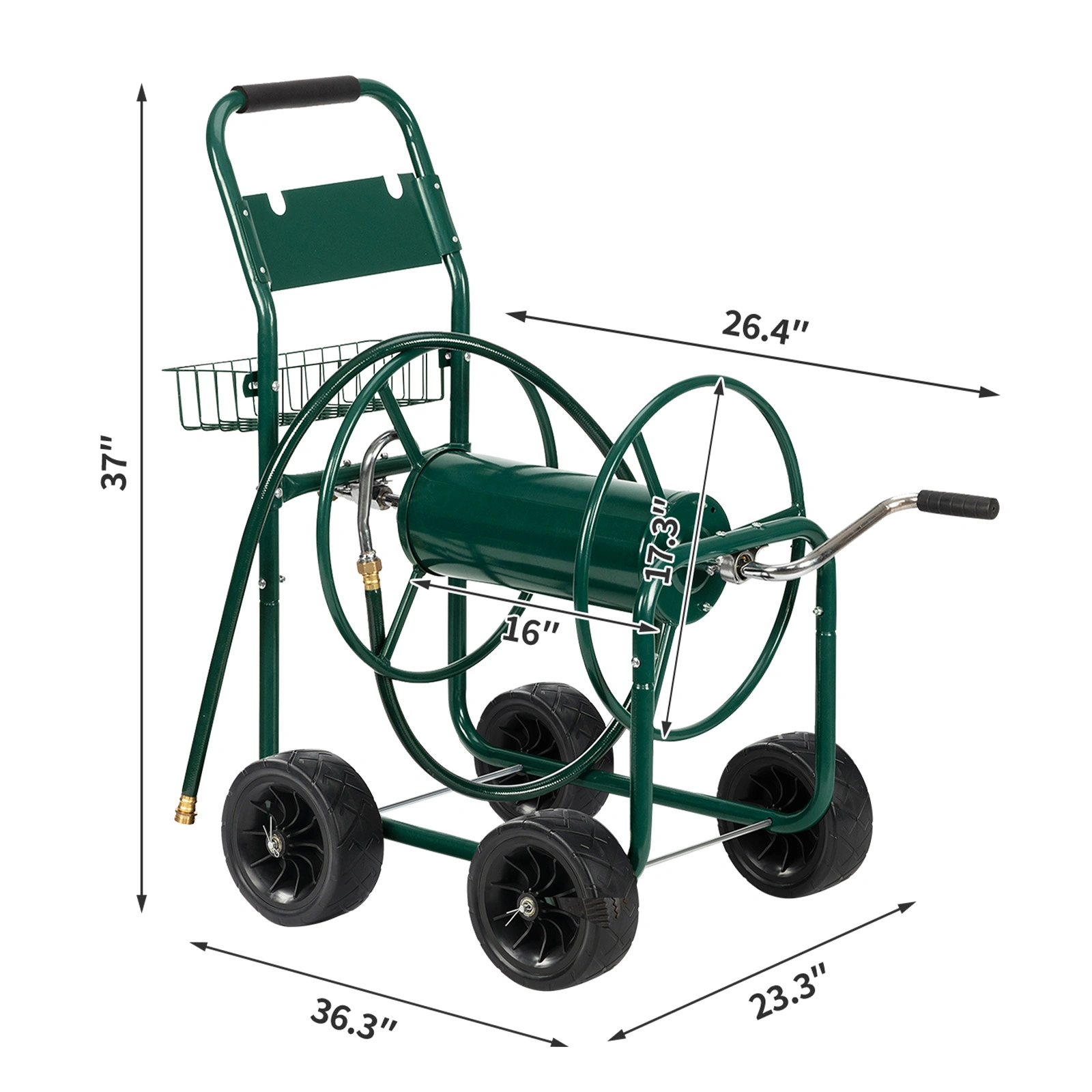 Dark Green Iron 4-Wheel Pipe Truck Cart, Heavy-Duty Non-Inflatable Tire Hand Truck for Industrial Material Transport view 4
