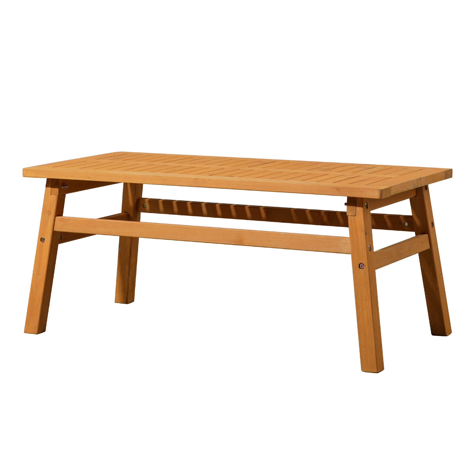 42" Farmhouse Coffee Table Solid Cedar Wood, Teak Finish Outdoor Side Table with Slatted Top for Patio Garden Pool Living Room