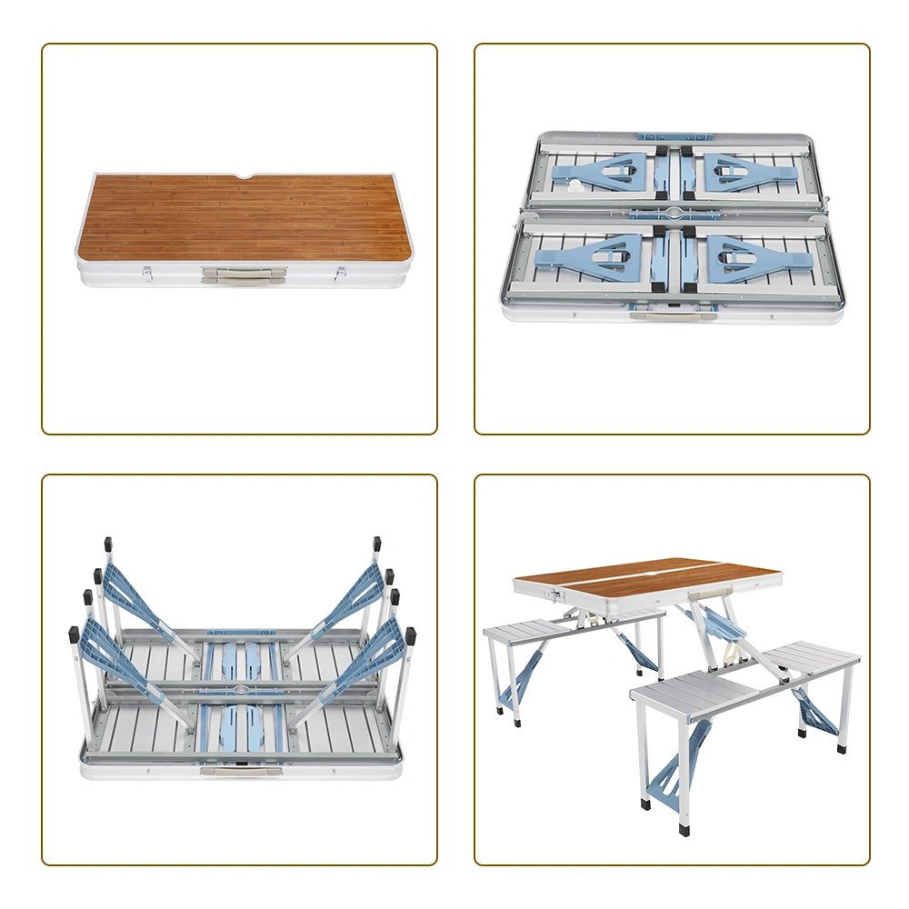 Aluminum Alloy Camping Table and Chairs Set, 136x85.5x67cm, Wood Grain Finish, 50kg Capacity, Portable One-Piece Outdoor Furniture view 23