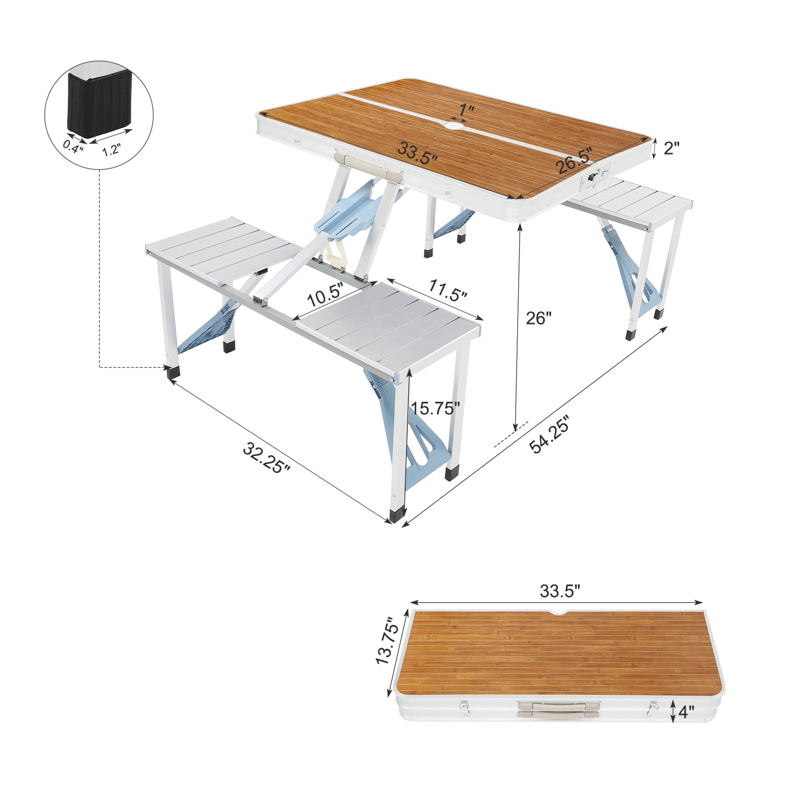 Aluminum Alloy Camping Table and Chairs Set, 136x85.5x67cm, Wood Grain Finish, 50kg Capacity, Portable One-Piece Outdoor Furniture view 26