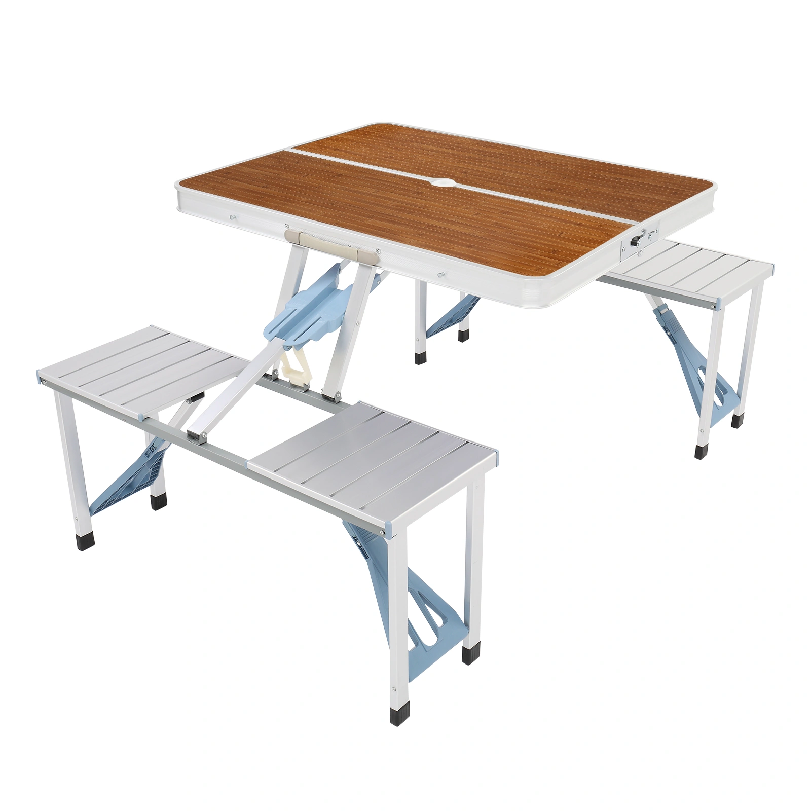 Aluminum Alloy Camping Table and Chairs Set, 136x85.5x67cm, Wood Grain Finish, 50kg Capacity, Portable One-Piece Outdoor Furniture view 9