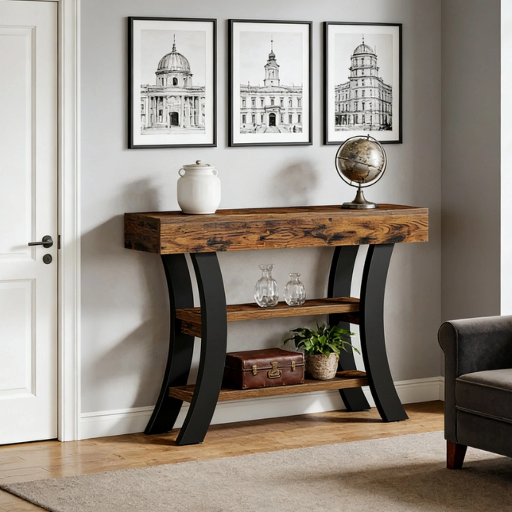 Modern Long Console Table against Sofa Foyer Entryway Hallway Living Room Decor