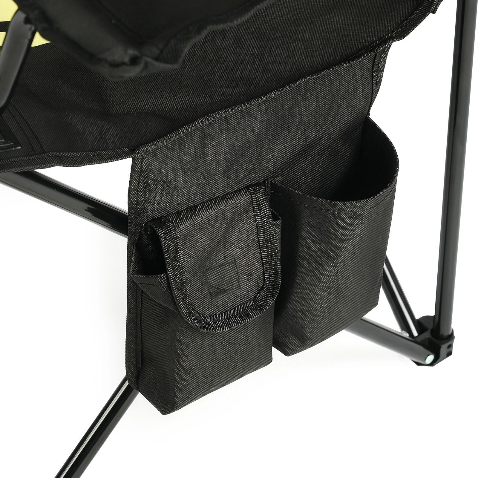 Folding Camping Chair with Cooler Bag, 350LBS Heavy Duty Portable Outdoor Chair w/ Cup Holder, Side Pocket & Carry Bag, 33.7x20.5x33.5 Inch, Black with Yellow Stripes, Beach Picnic Fishing view 14
