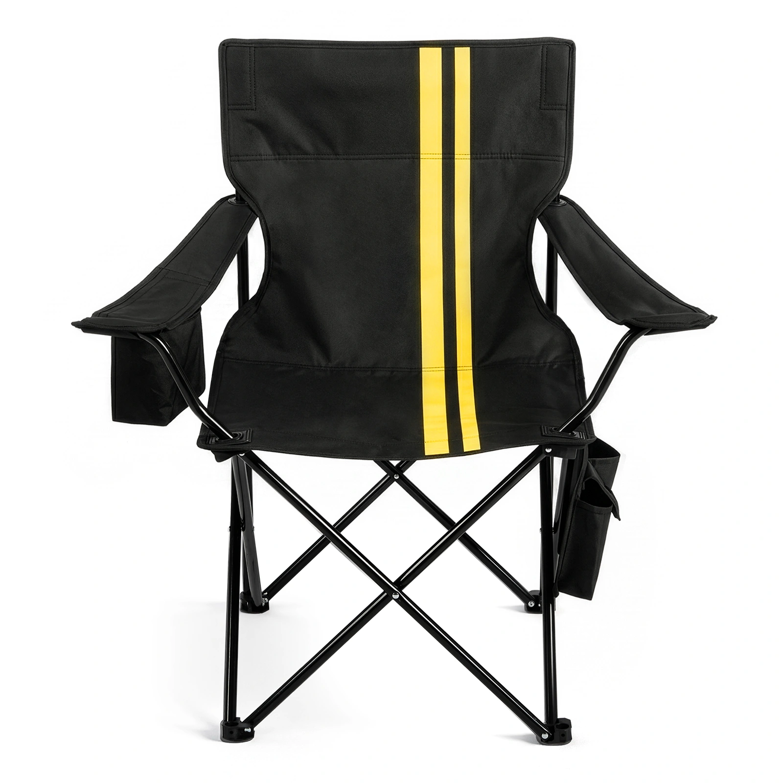 Folding Camping Chair with Cooler Bag, 350LBS Heavy Duty Portable Outdoor Chair w/ Cup Holder, Side Pocket & Carry Bag, 33.7x20.5x33.5 Inch, Black with Yellow Stripes, Beach Picnic Fishing view 3