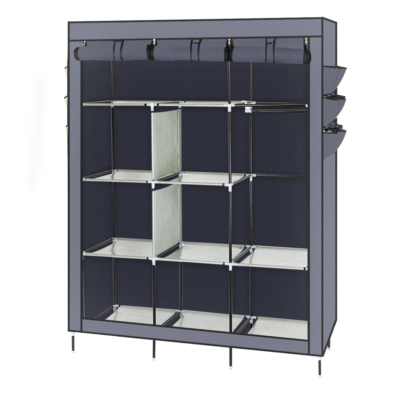 69 Inch High Leg Non-Woven Fabric Wardrobe Closet Cabinet Organizer Gray
