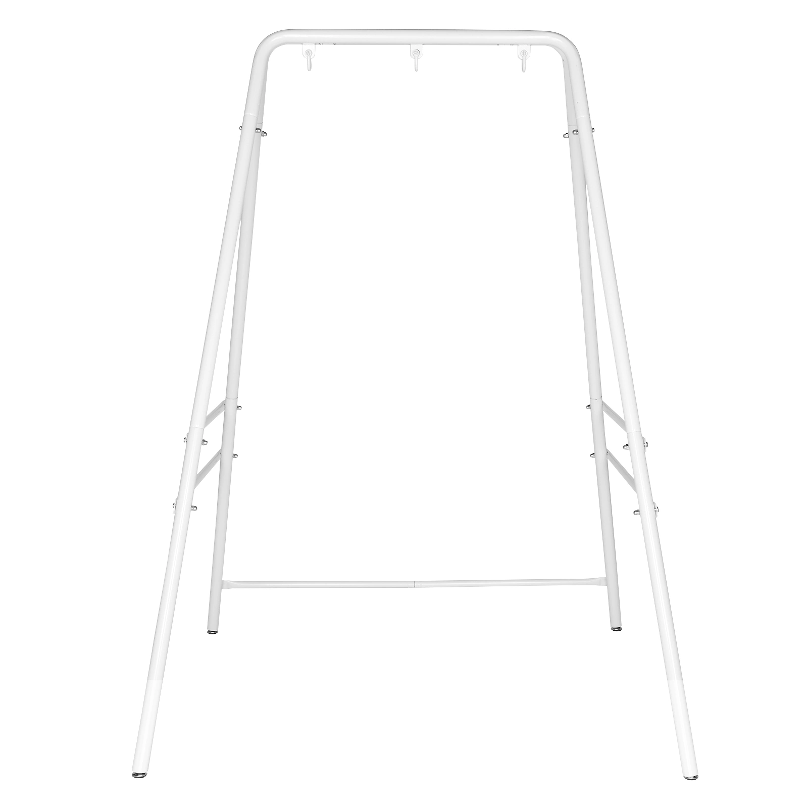 Wrought Iron Hanging Chair Frame Stand 133x137x180cm 200kg Capacity Four-Legged Garden Swing with 3 Rings - White