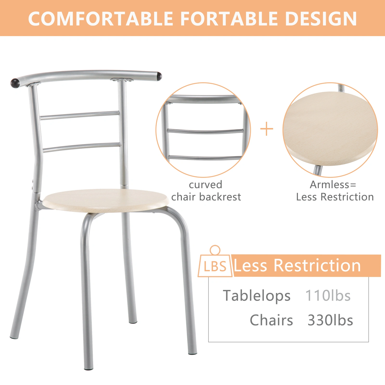 Natural PVC Dining Set, 1 Breakfast Table & 2 Chairs, Outdoor Patio Table Set view 5